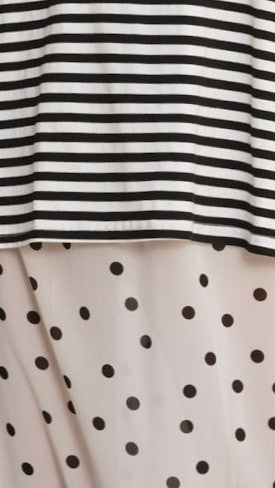 Elisha T-Shirt and Sheer Maxi Skirt Set - Black / White Stripe and Polka Dot - Billy J