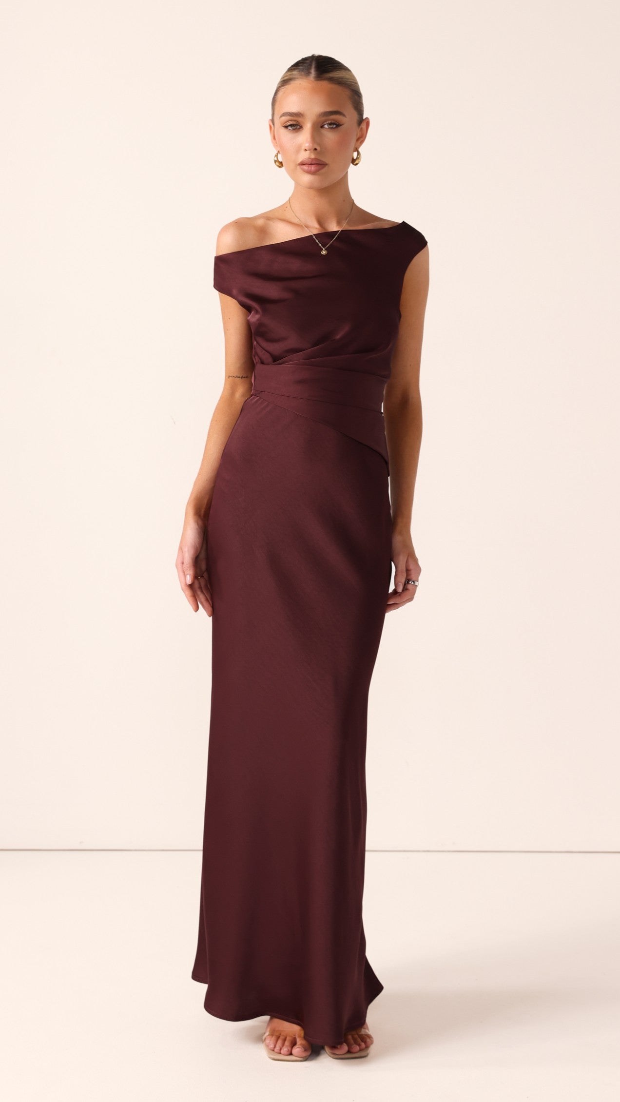 Auria Off Shoulder Maxi Dress - Chocolate - Billy J