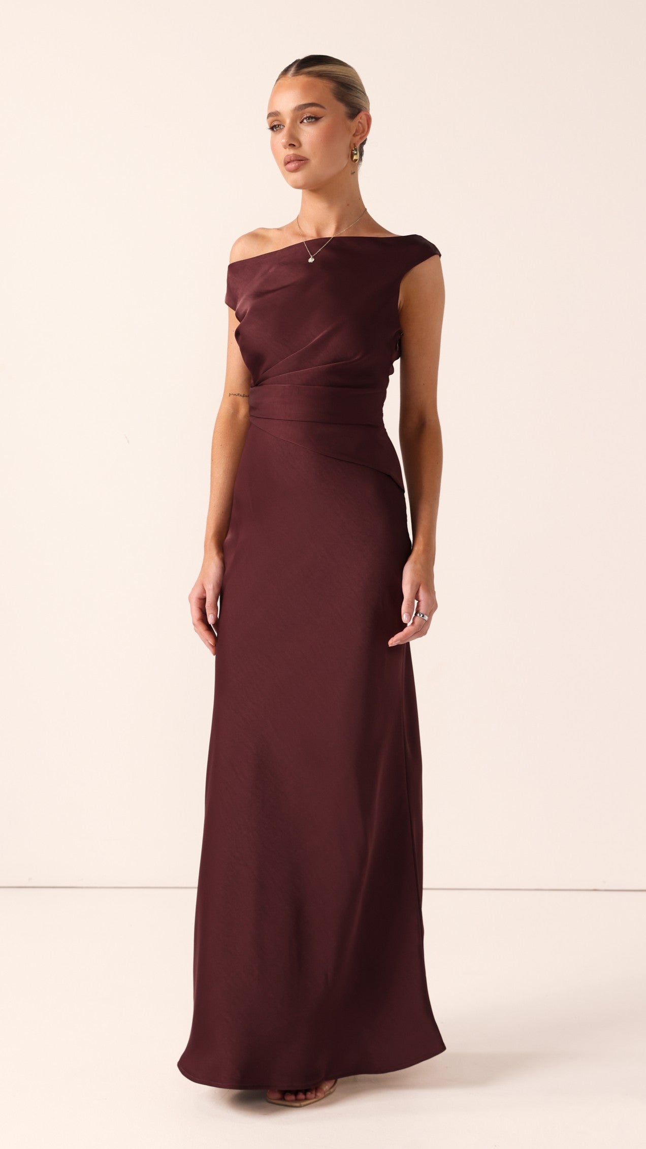 Auria Off Shoulder Maxi Dress - Chocolate - Billy J