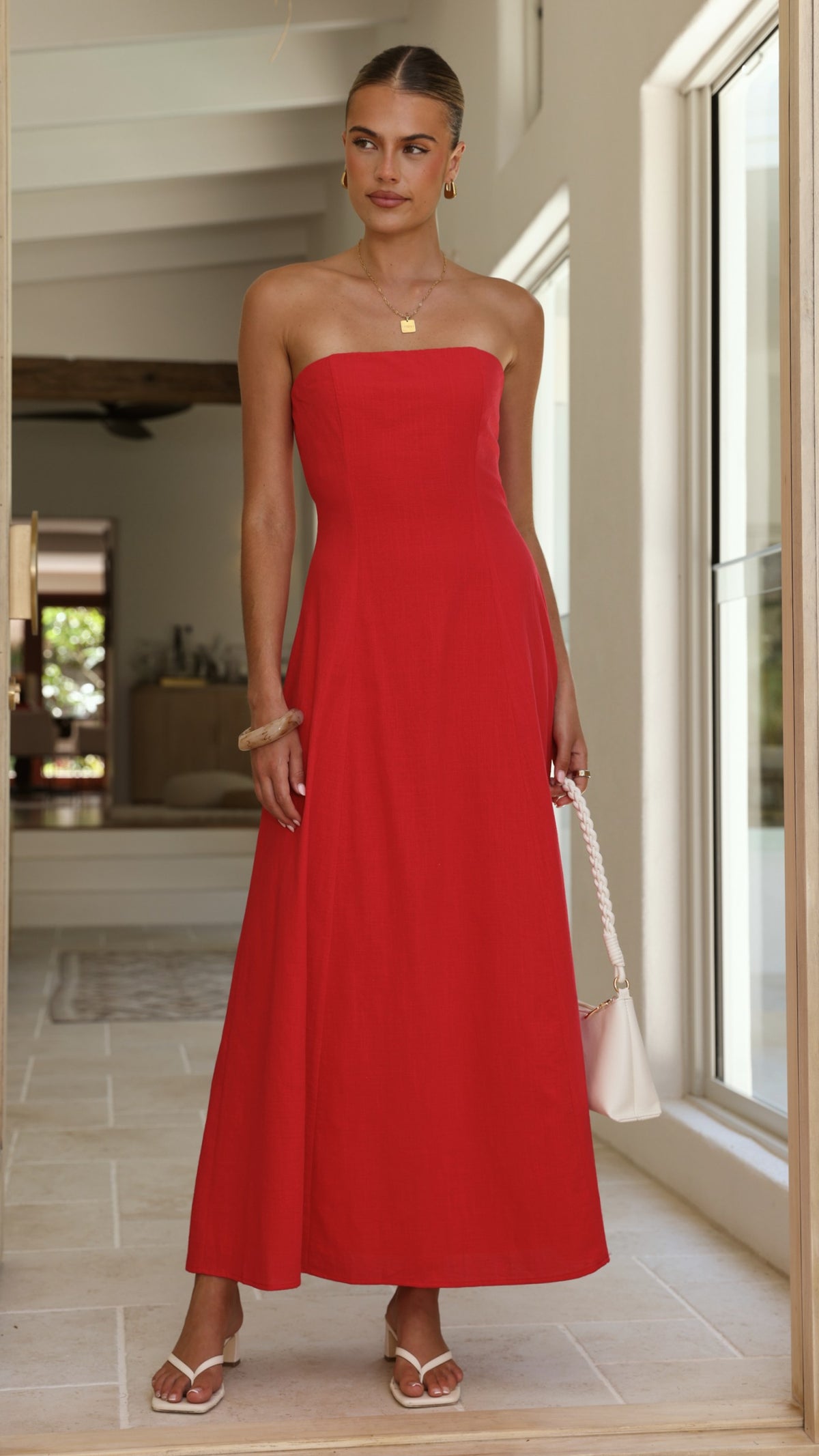 Astrid Strapless Maxi Dress - Red - Billy J
