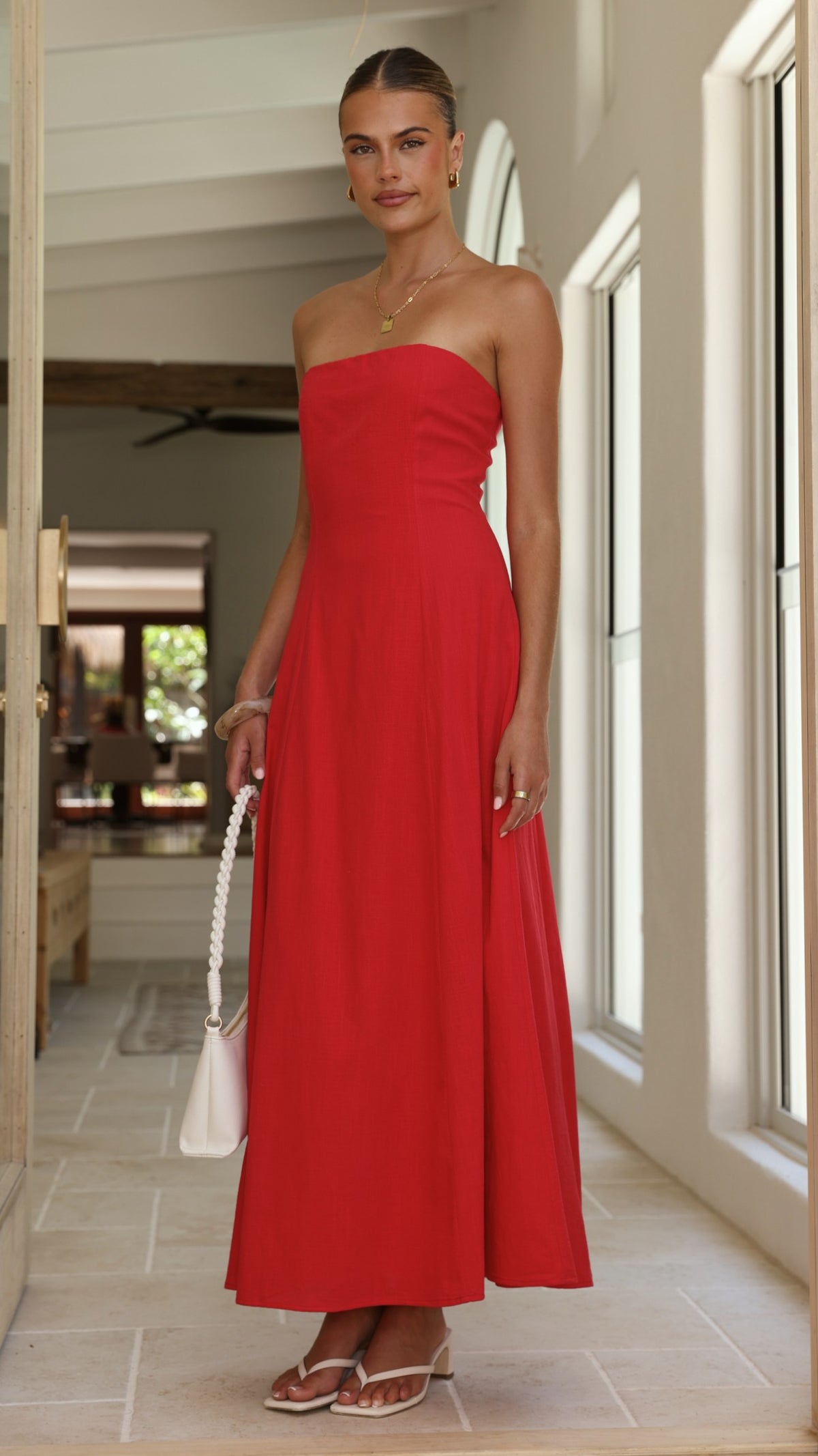 Astrid Strapless Maxi Dress - Red - Billy J