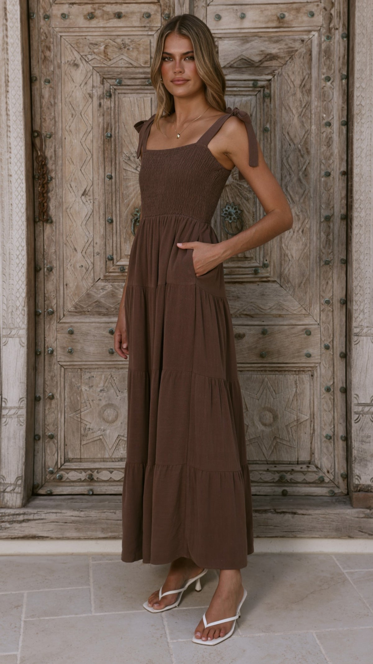 Carlina Tiered Maxi Dress - Chocolate - Billy J