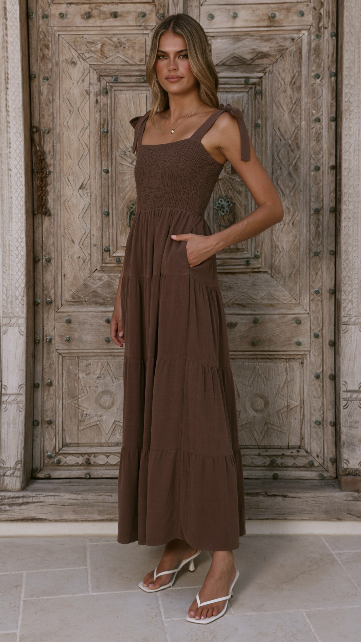 Carlina Tiered Maxi Dress - Chocolate - Billy J