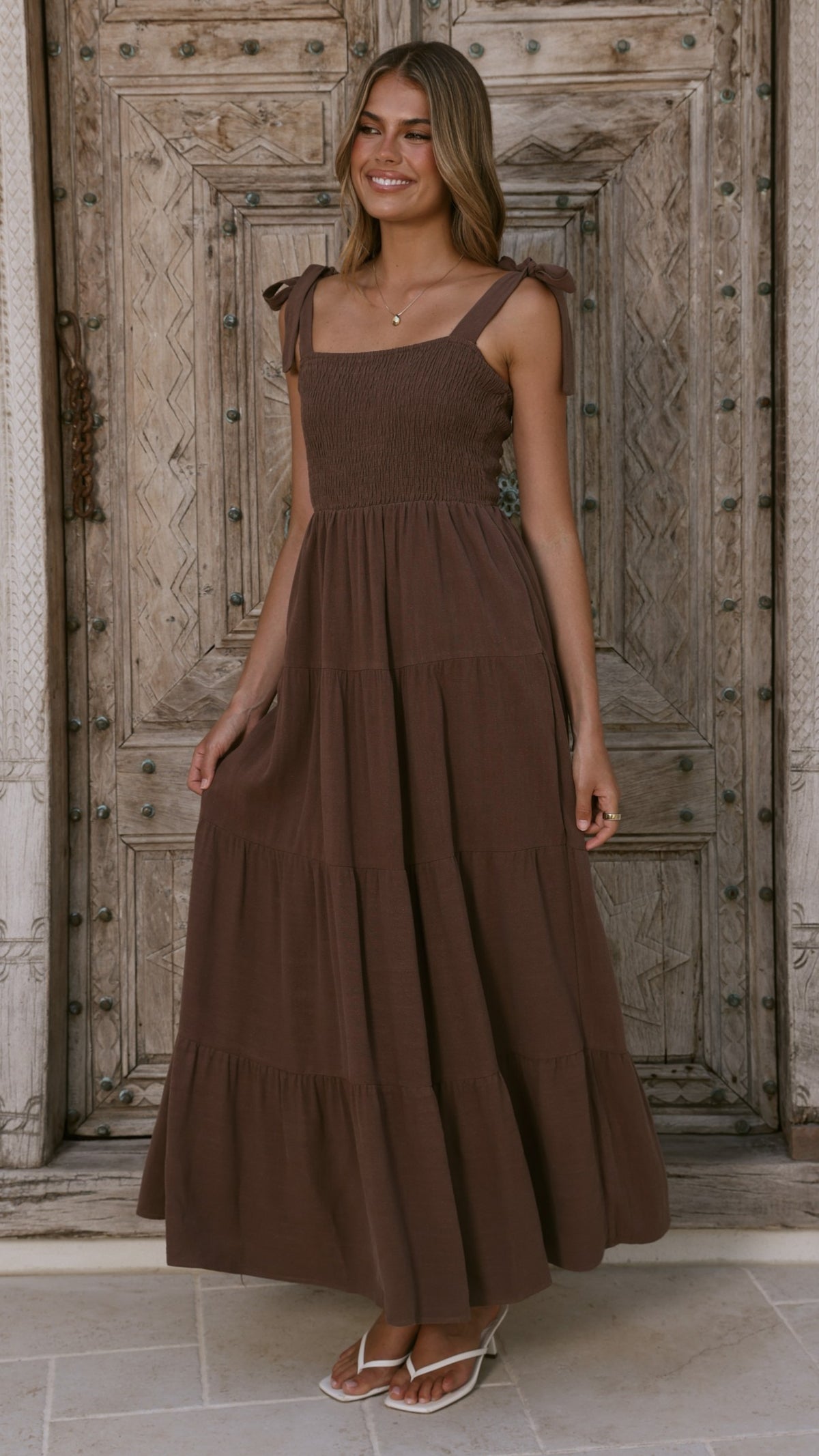 Carlina Tiered Maxi Dress - Chocolate - Billy J