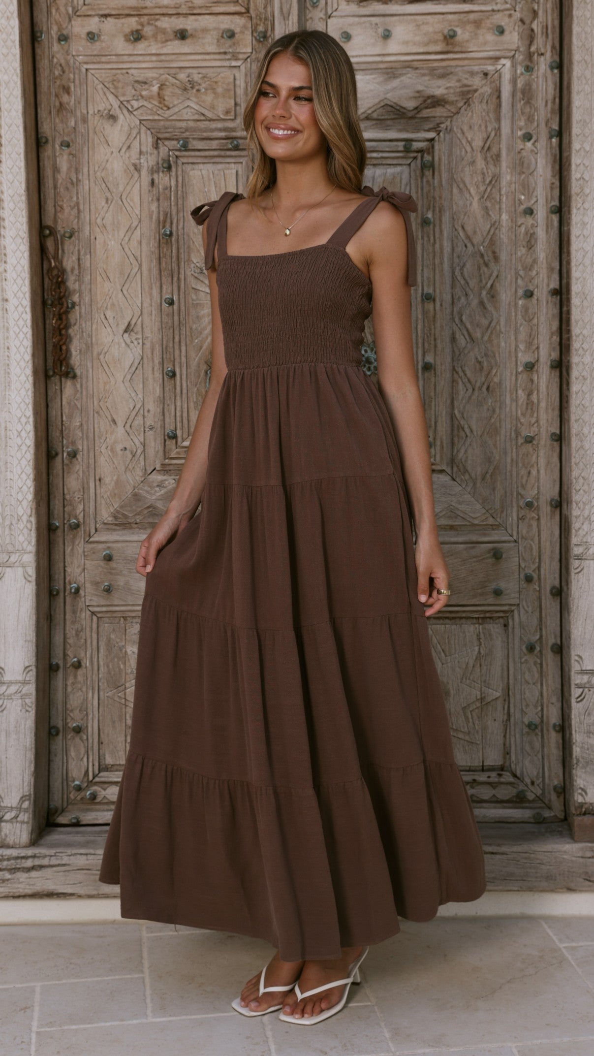 Carlina Tiered Maxi Dress - Chocolate - Billy J