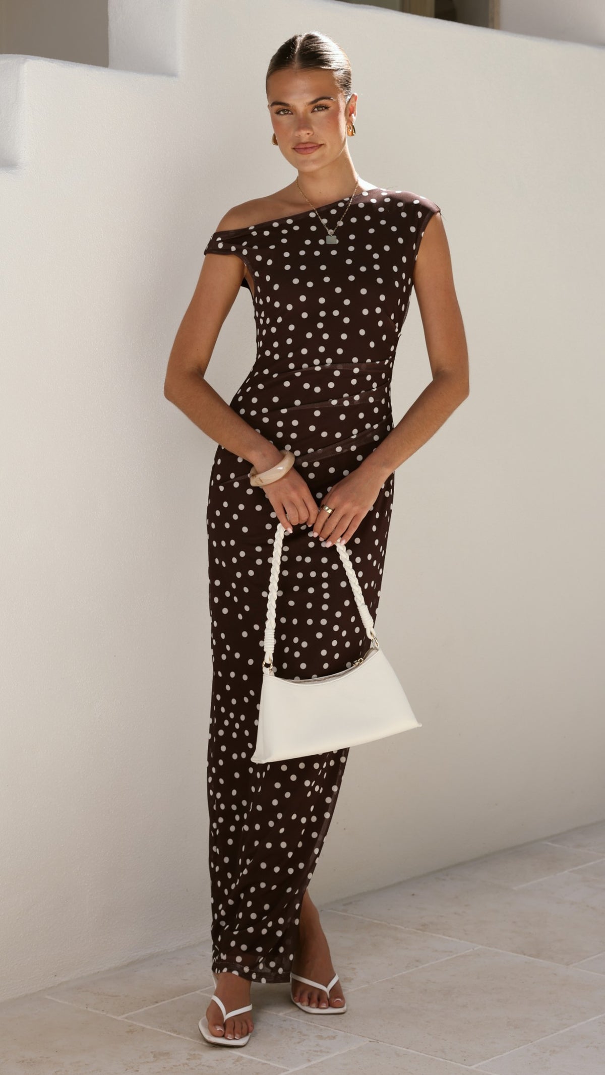 Lilani Maxi Dress - Chocolate/White Polka Dot - Billy J