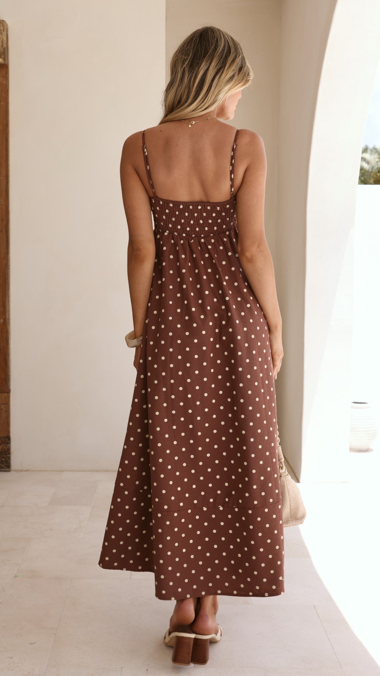 Elie Maxi Dress - Chocolate/Cream Polka Dot - Billy J