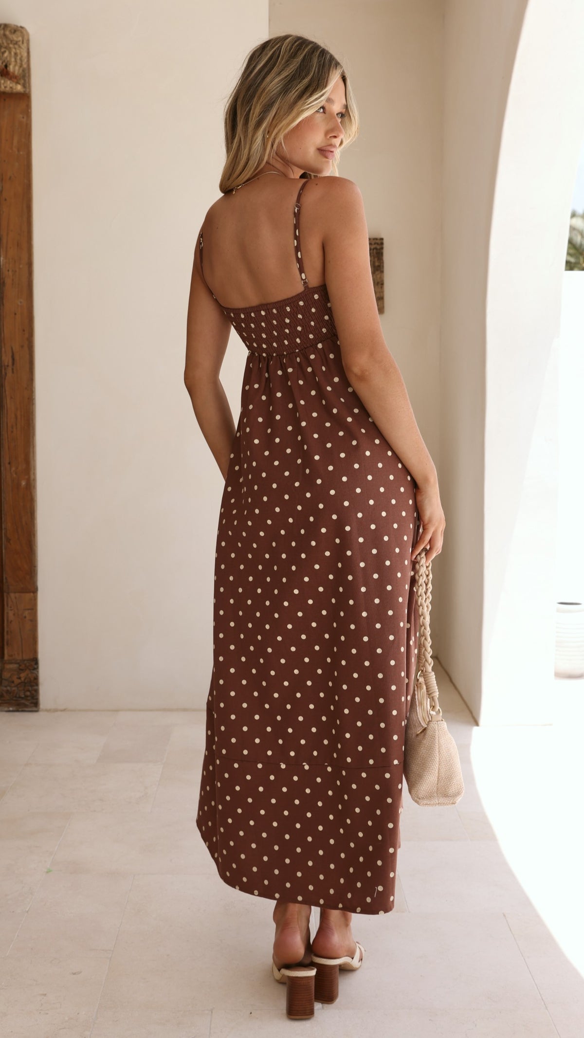 Elie Maxi Dress - Chocolate/Cream Polka Dot - Billy J