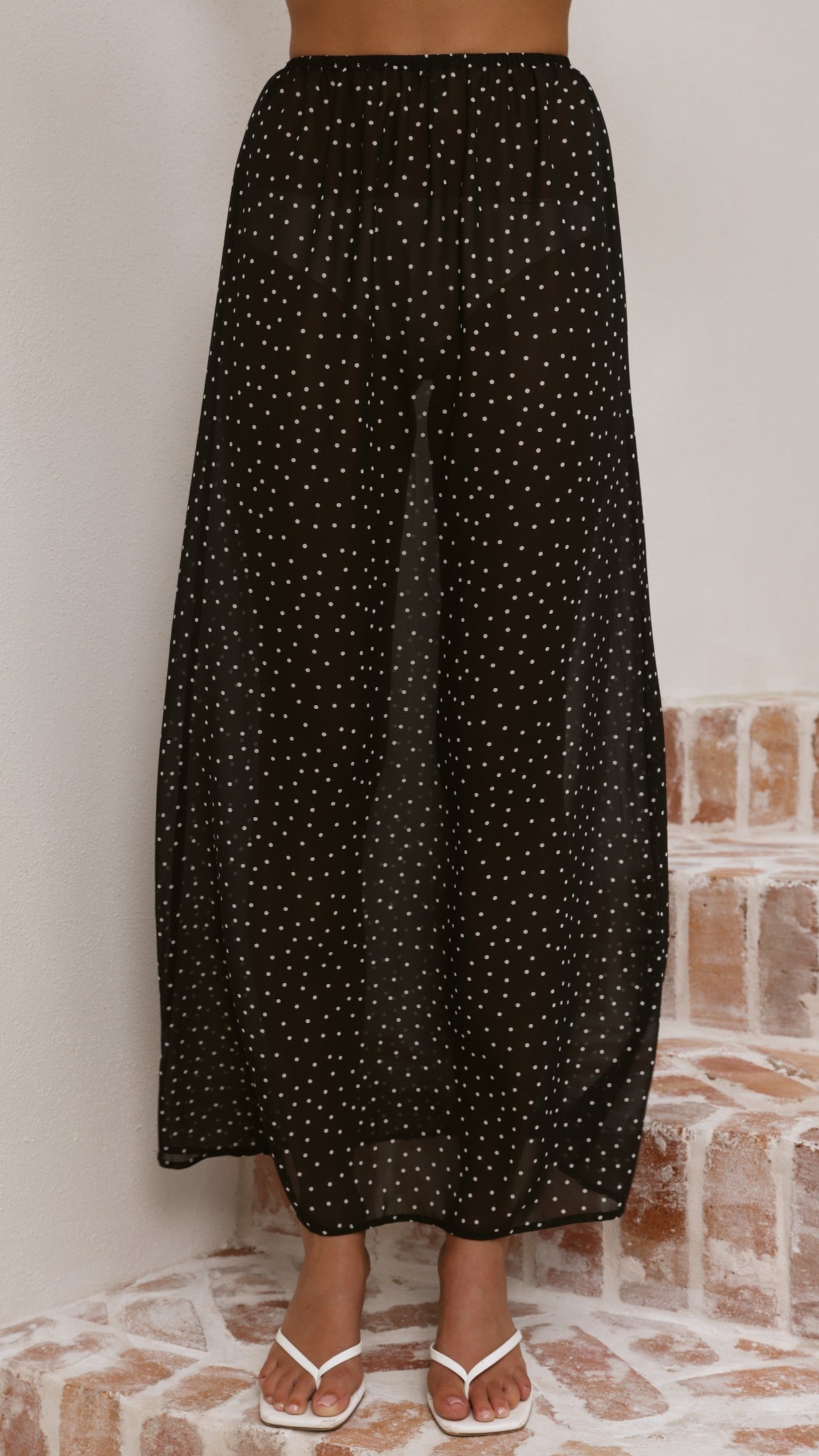 Elisha T-Shirt and Sheer Maxi Skirt Set - White/Black Stripe and Polka Dot - Billy J
