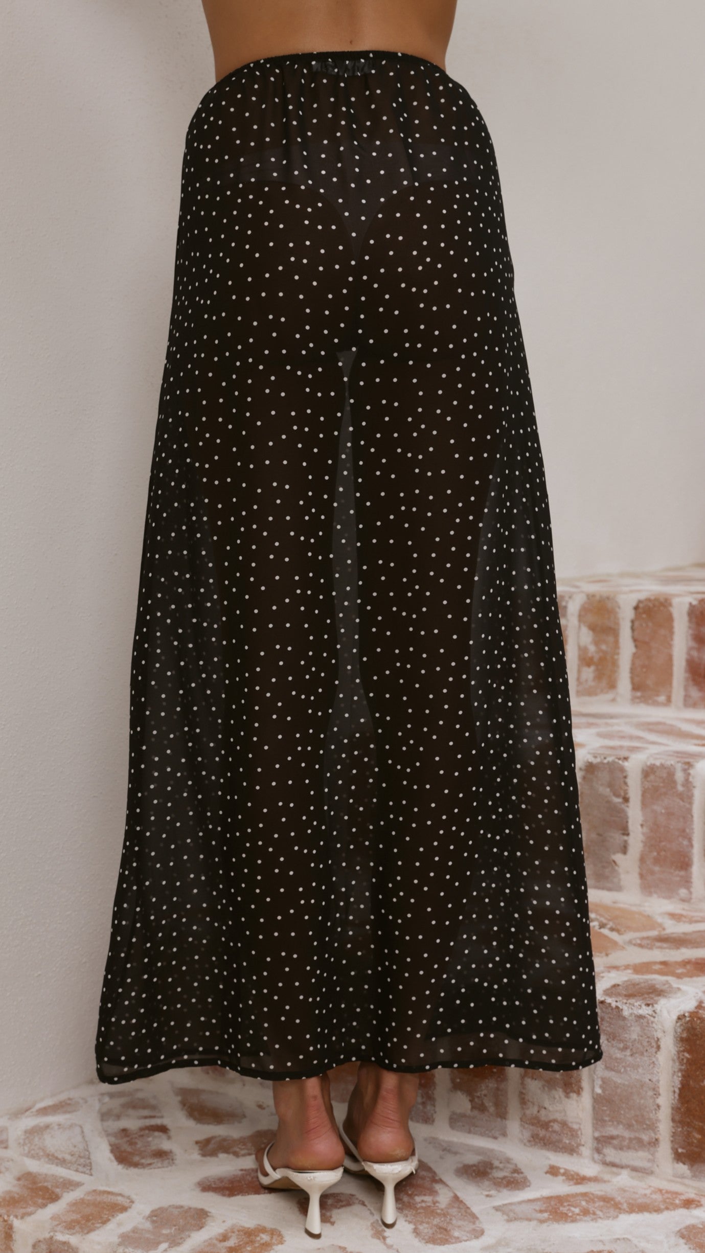 Elisha T-Shirt and Sheer Maxi Skirt Set - White/Black Stripe and Polka Dot - Billy J