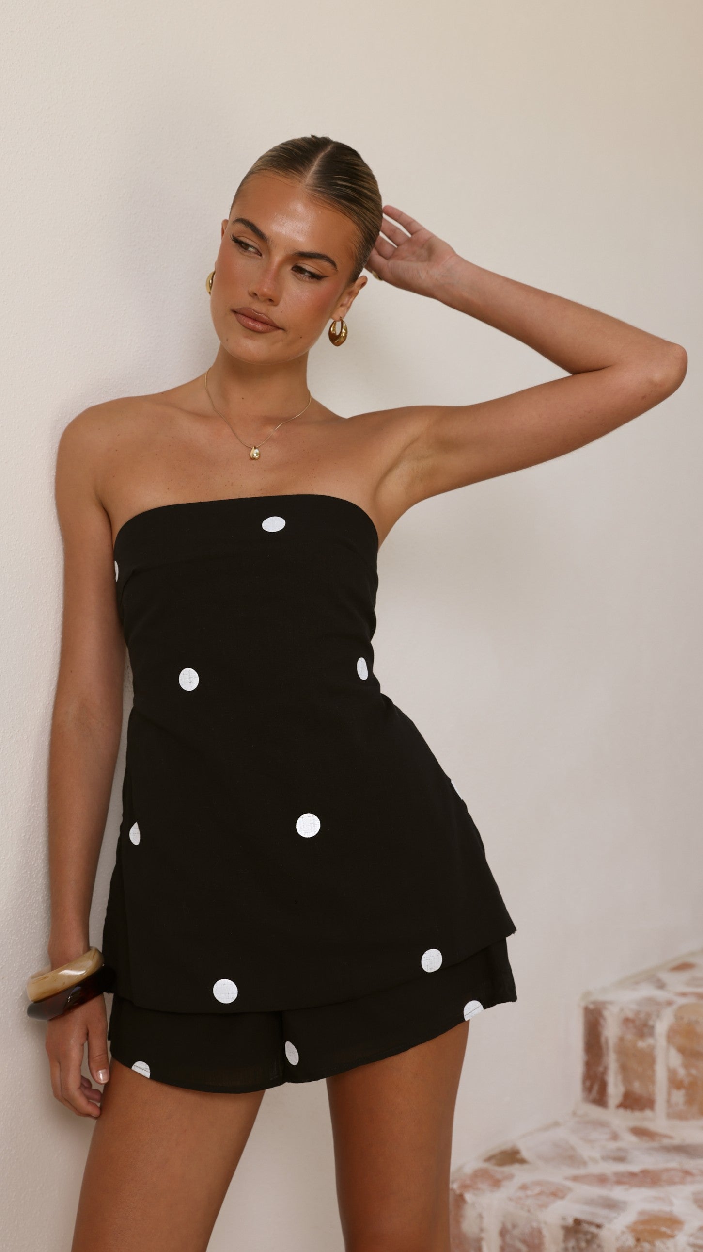 Kiki Strapless Top and Shorts Set - Black/White Polka Dot - Billy J