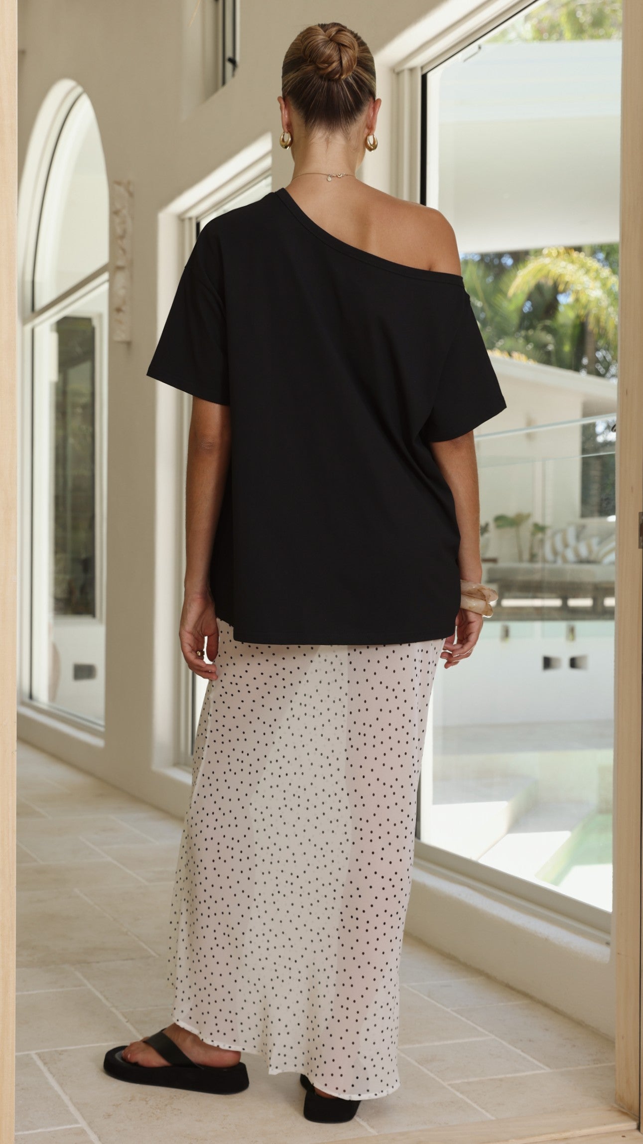 Elena Top and Maxi Skirt Set - Black/White Polka - Billy J