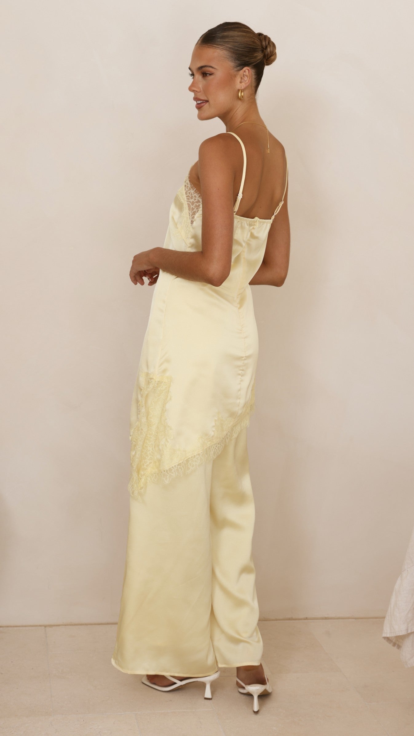 Hayleigh Asymmetrical Top and Pants Set - Yellow/Lace - Billy J