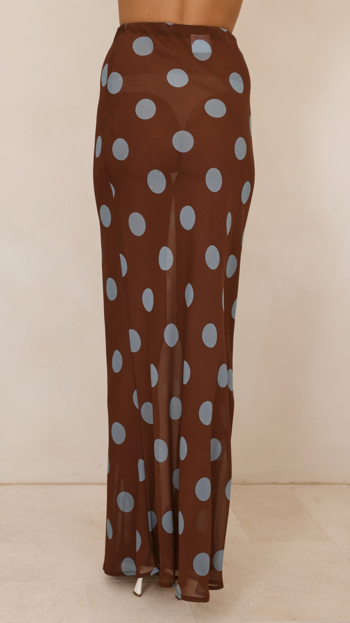 Yumi Oversized Tee and Sheer Skirt Set - White/Brown/Blue Polka - Billy J