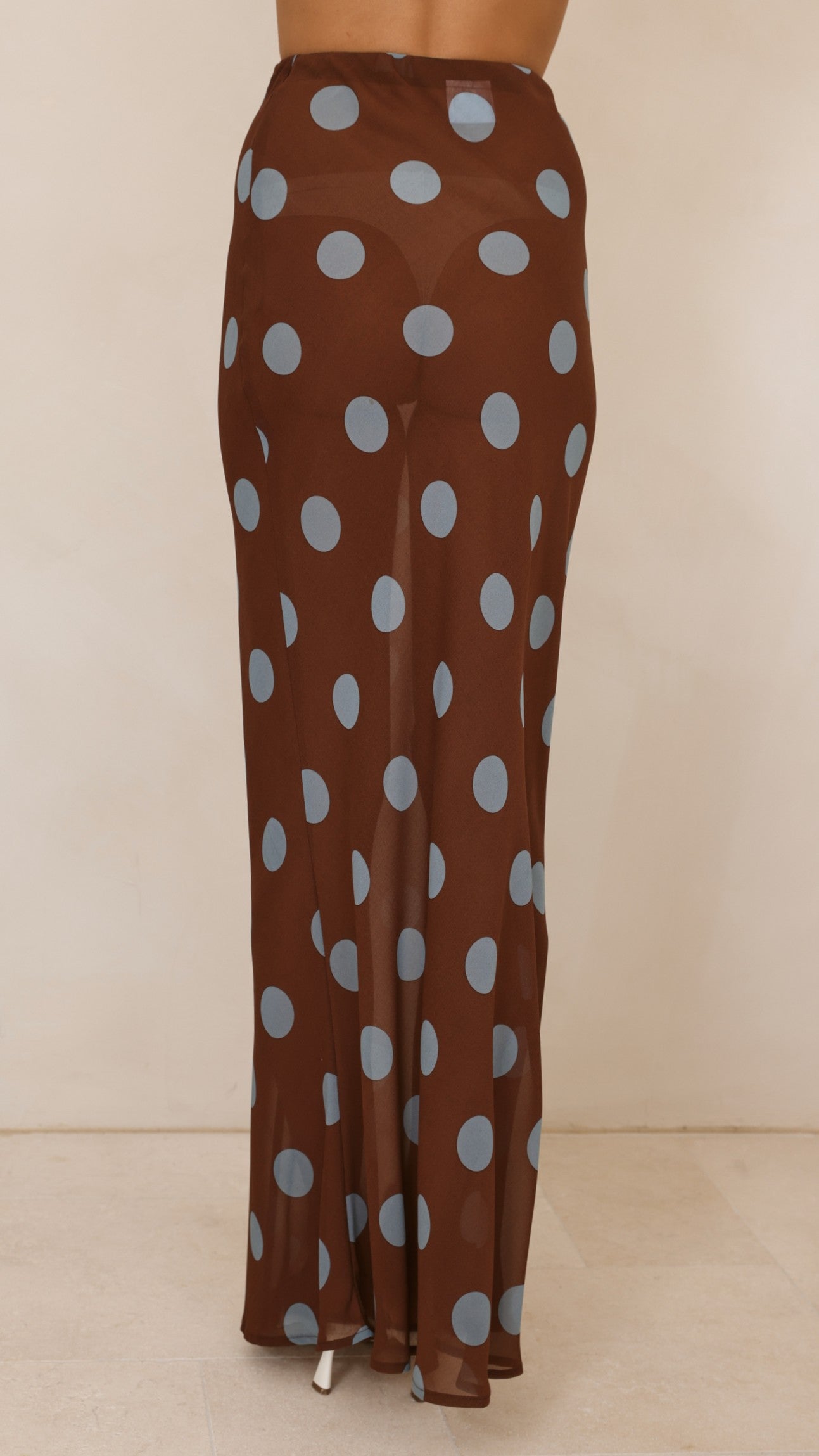Yumi Oversized Tee and Sheer Skirt Set - White/Brown/Blue Polka - Billy J