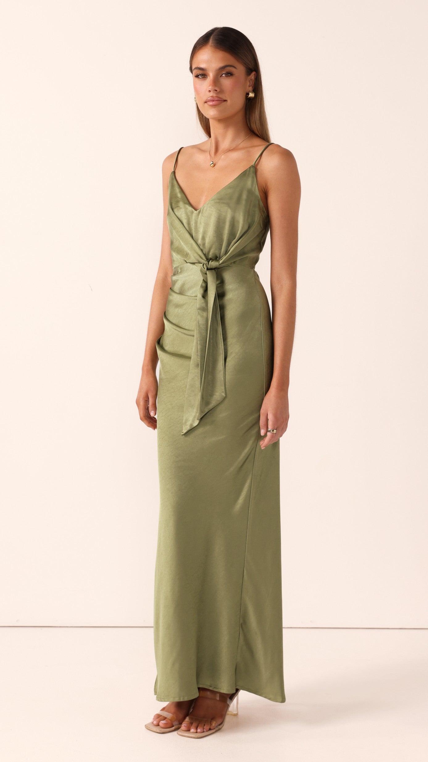 Yasmeen Tie Front Maxi Dress - Olive - Billy J