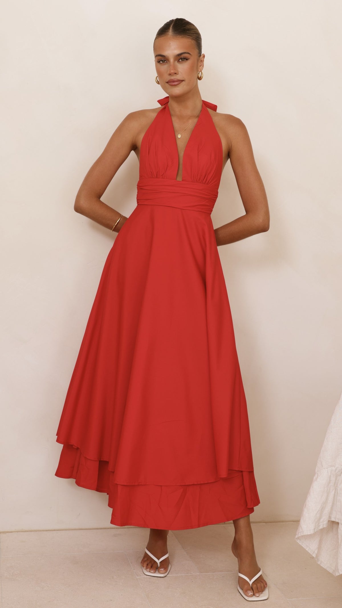 Kathy Halter Neck Maxi Dress - Red - Billy J