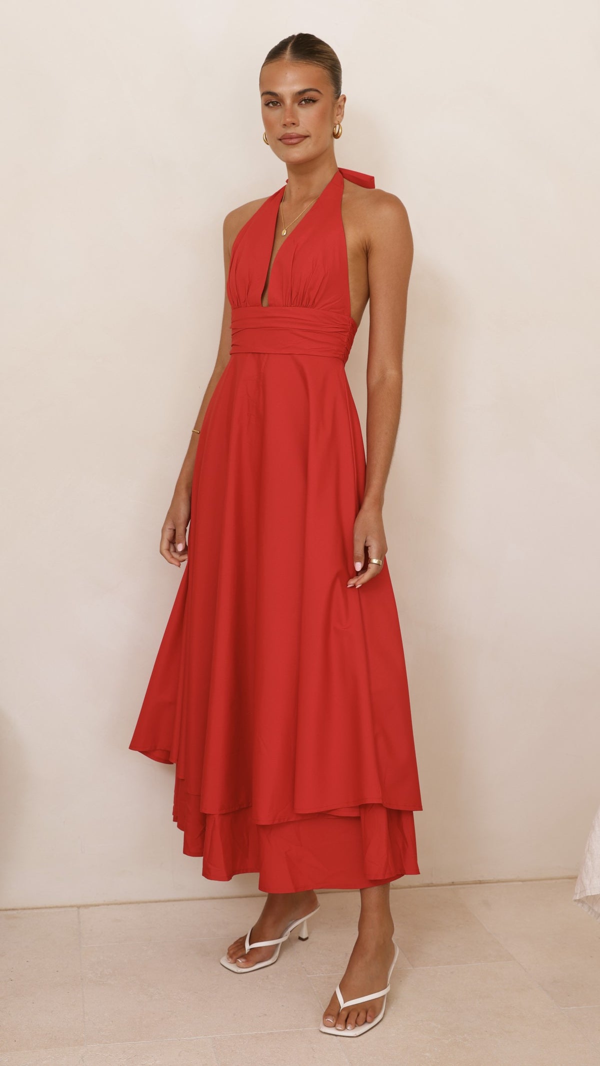 Kathy Halter Neck Maxi Dress - Red - Billy J