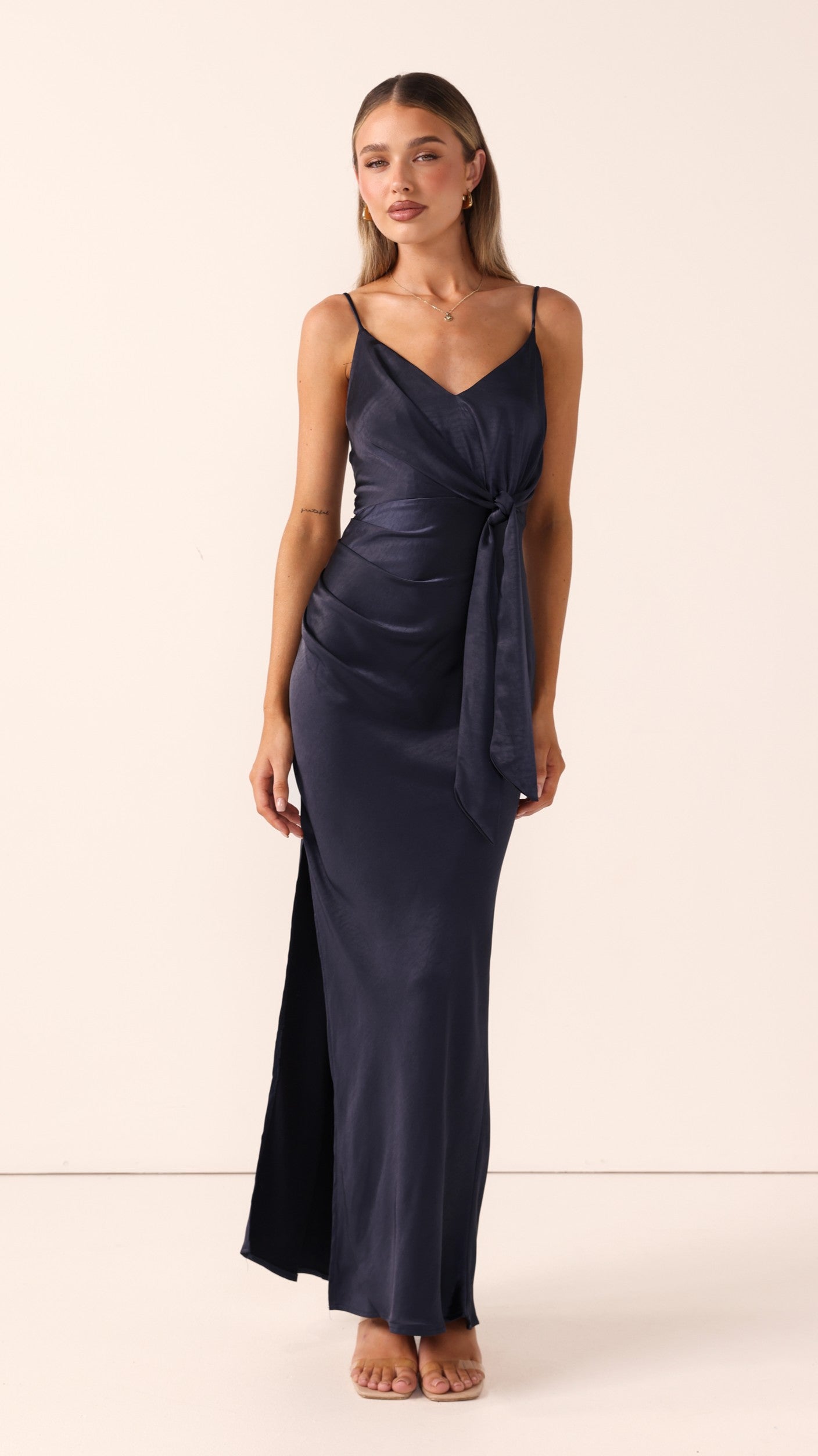 Yasmeen Tie Front Maxi Dress - Navy - Billy J
