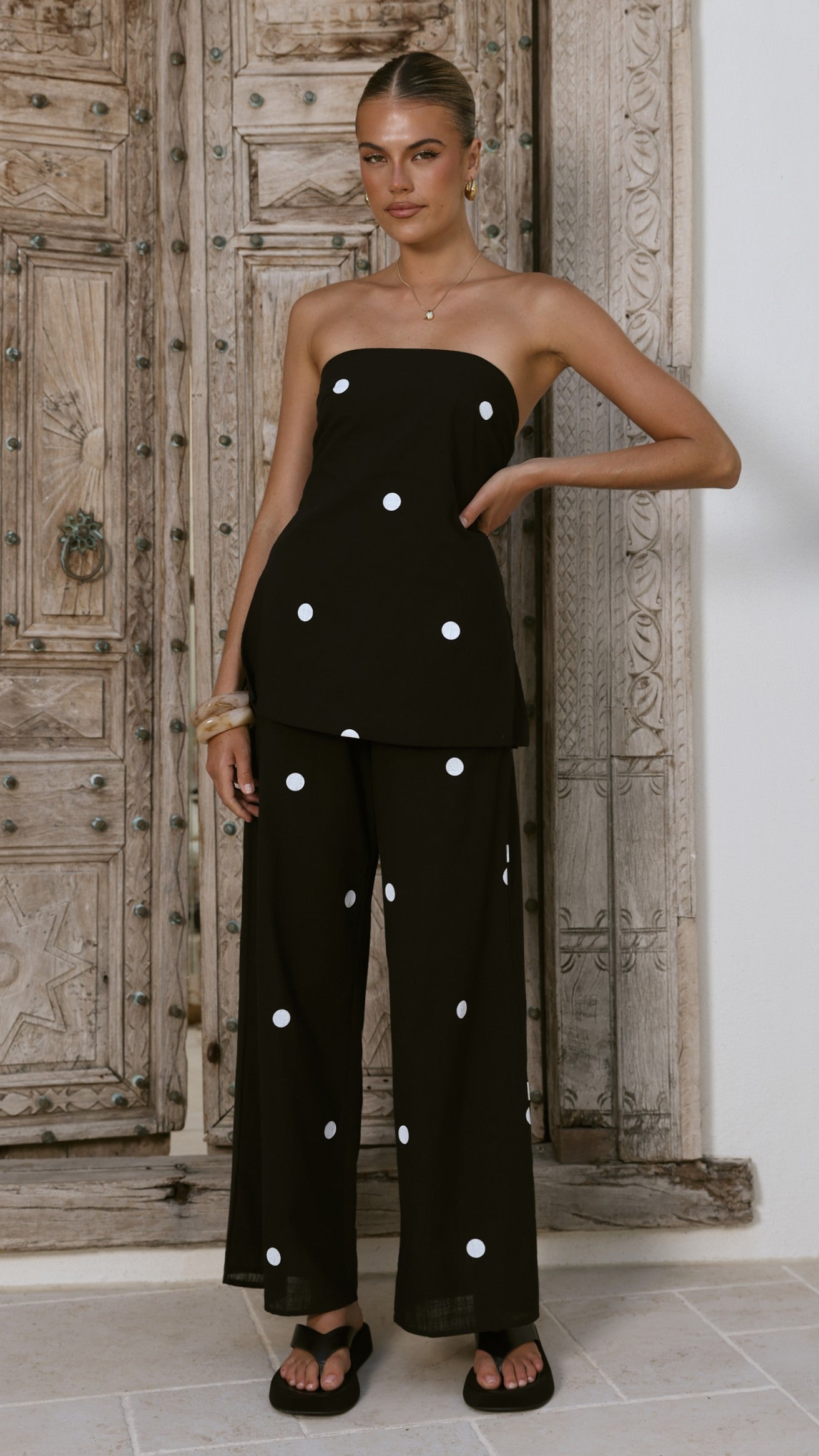 Kailani Strapless Top and Pants Set - Black/White Polka - Billy J