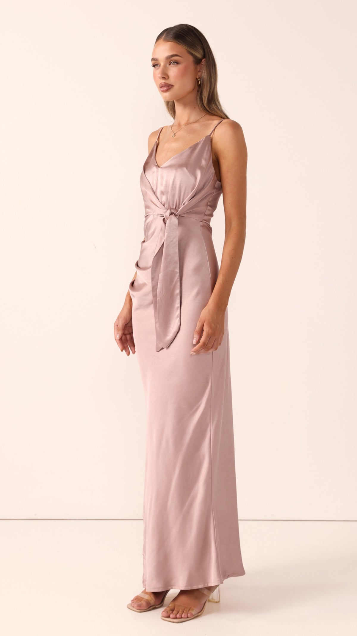 Yasmeen Tie Front Maxi Dress - Dusty Pink - Billy J
