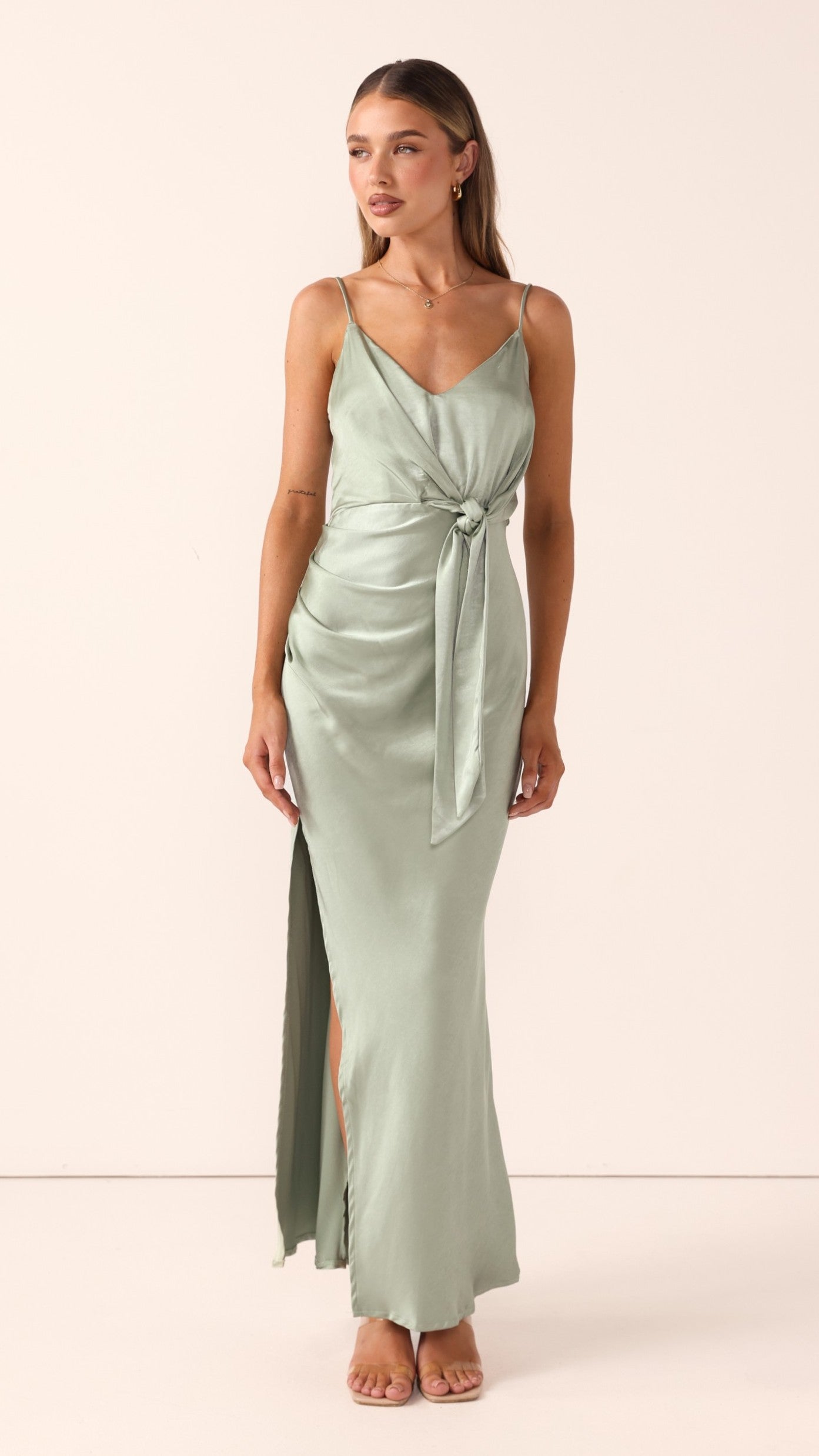 Yasmeen Tie Front Maxi Dress - Sage - Billy J