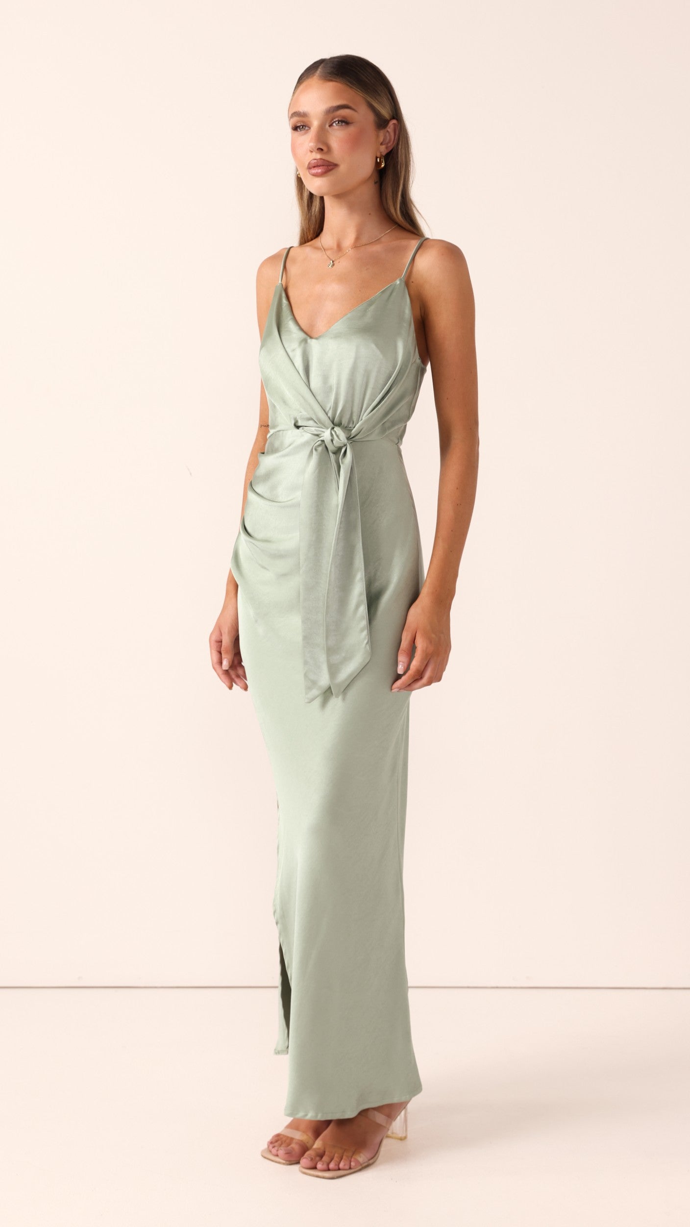 Yasmeen Tie Front Maxi Dress - Sage - Billy J