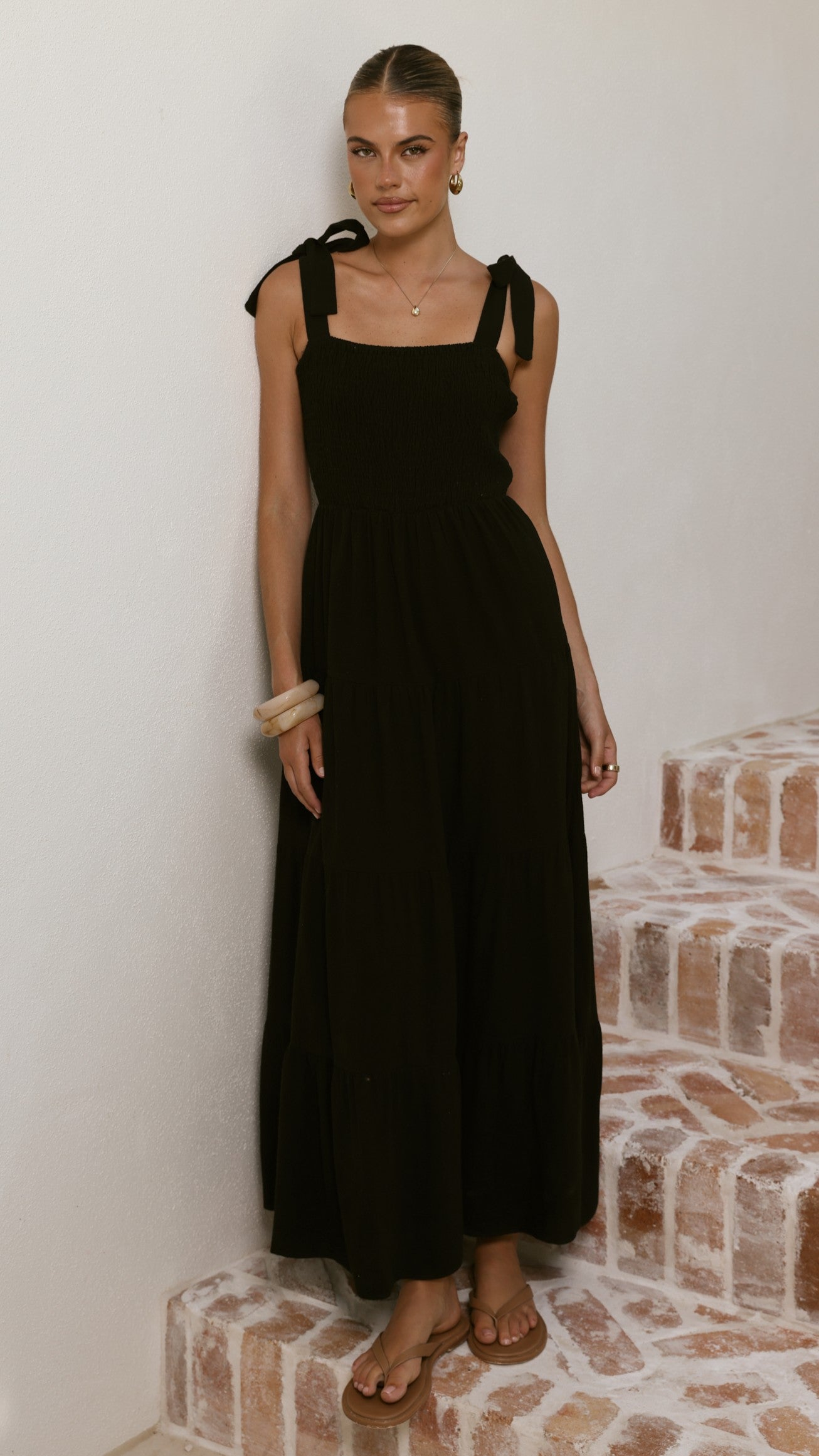 Carlina Tiered Maxi Dress - Black - Billy J