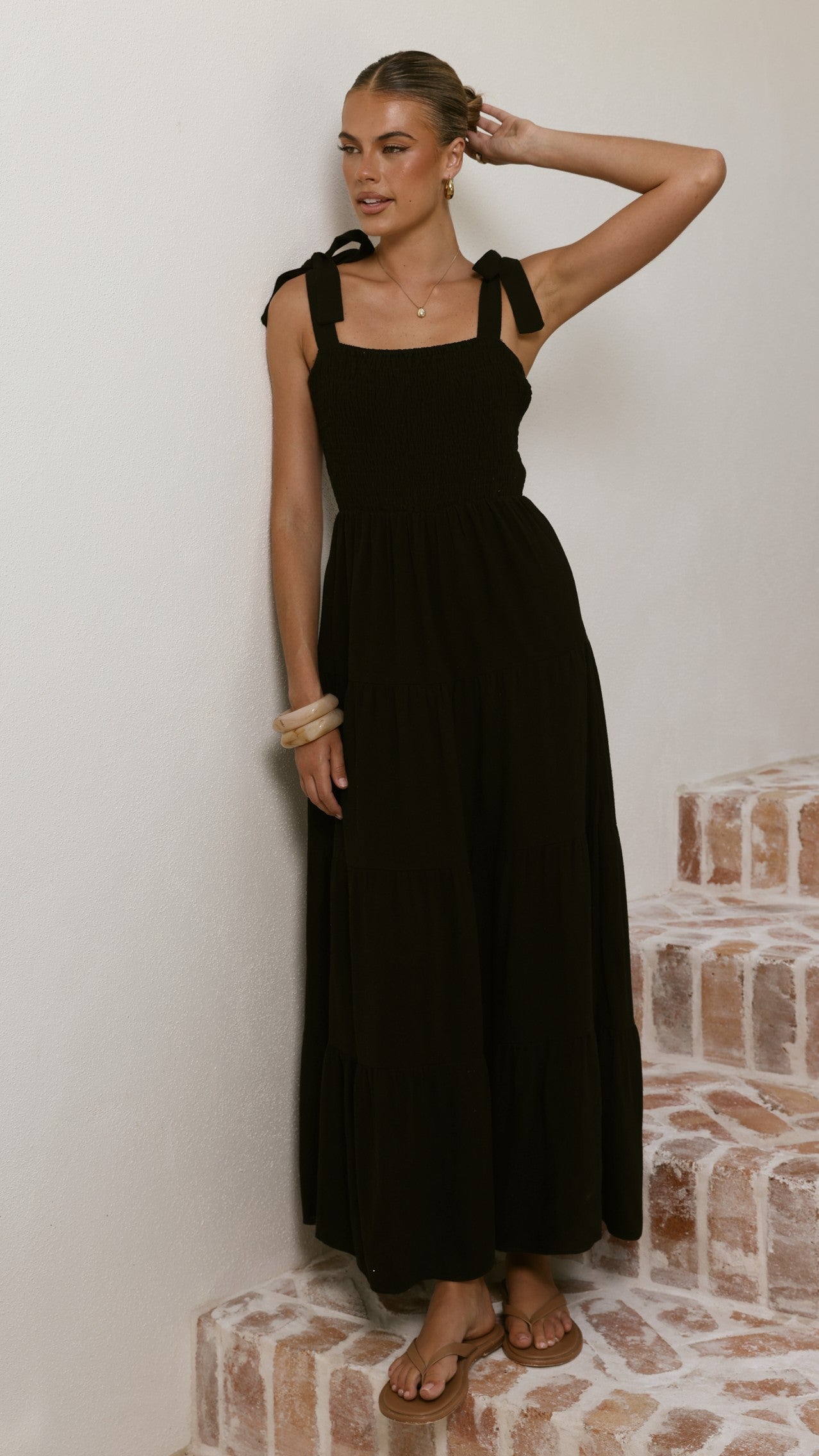 Carlina Tiered Maxi Dress - Black - Billy J