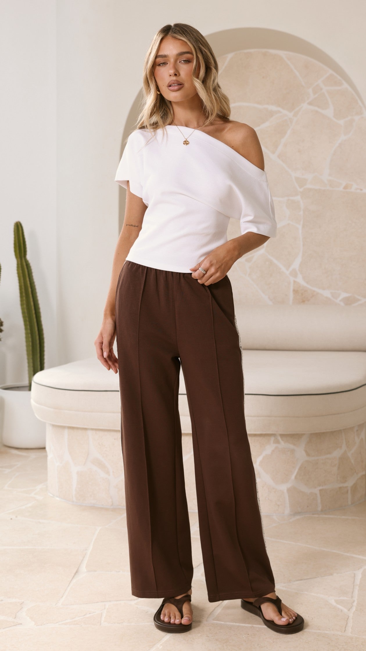 Isaiah Racer Stripe Pleated Trackpants - Chocolate/Lace - Billy J