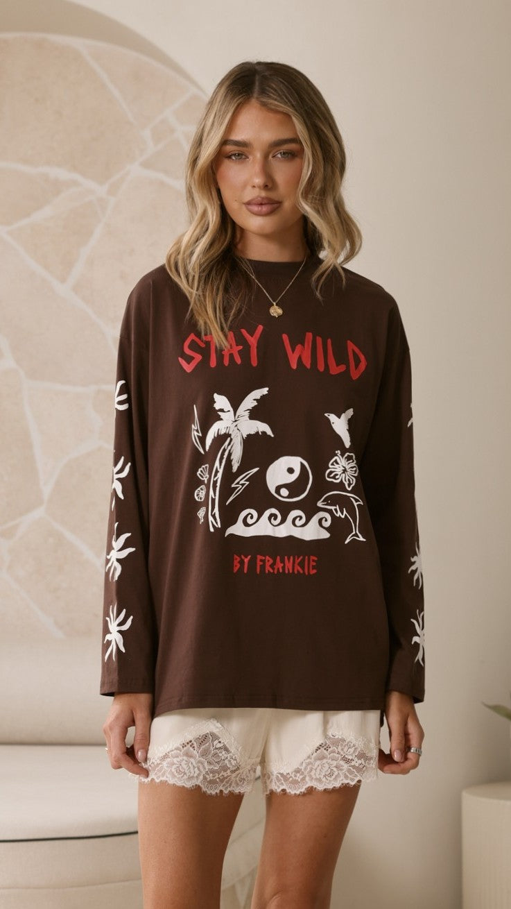Stay Wild Long Sleeve Top - Chocolate - Billy J