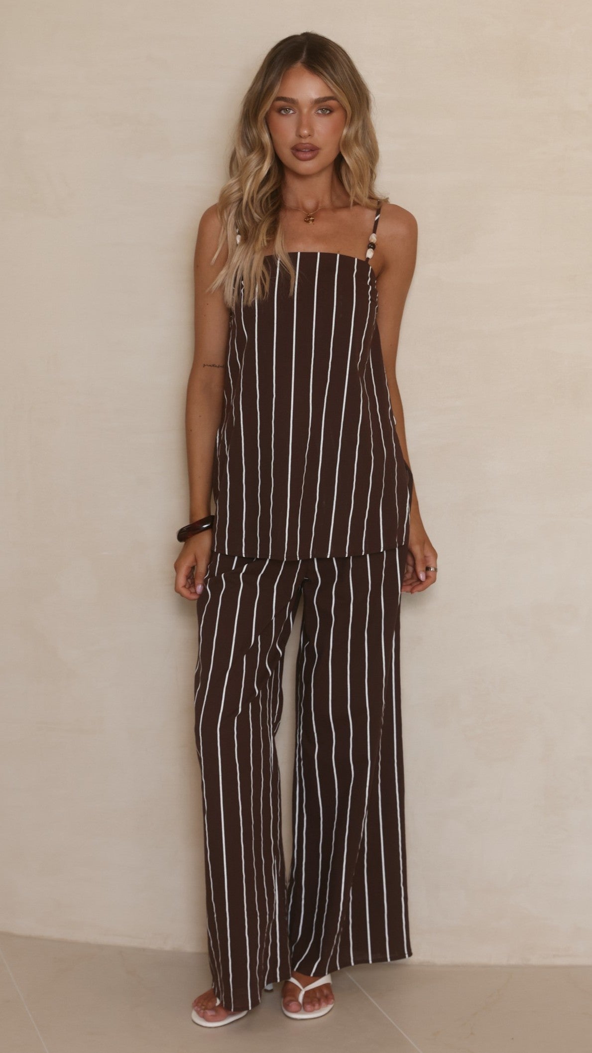 Rubi Top and Pants Set - Choc/White Stripe - Billy J