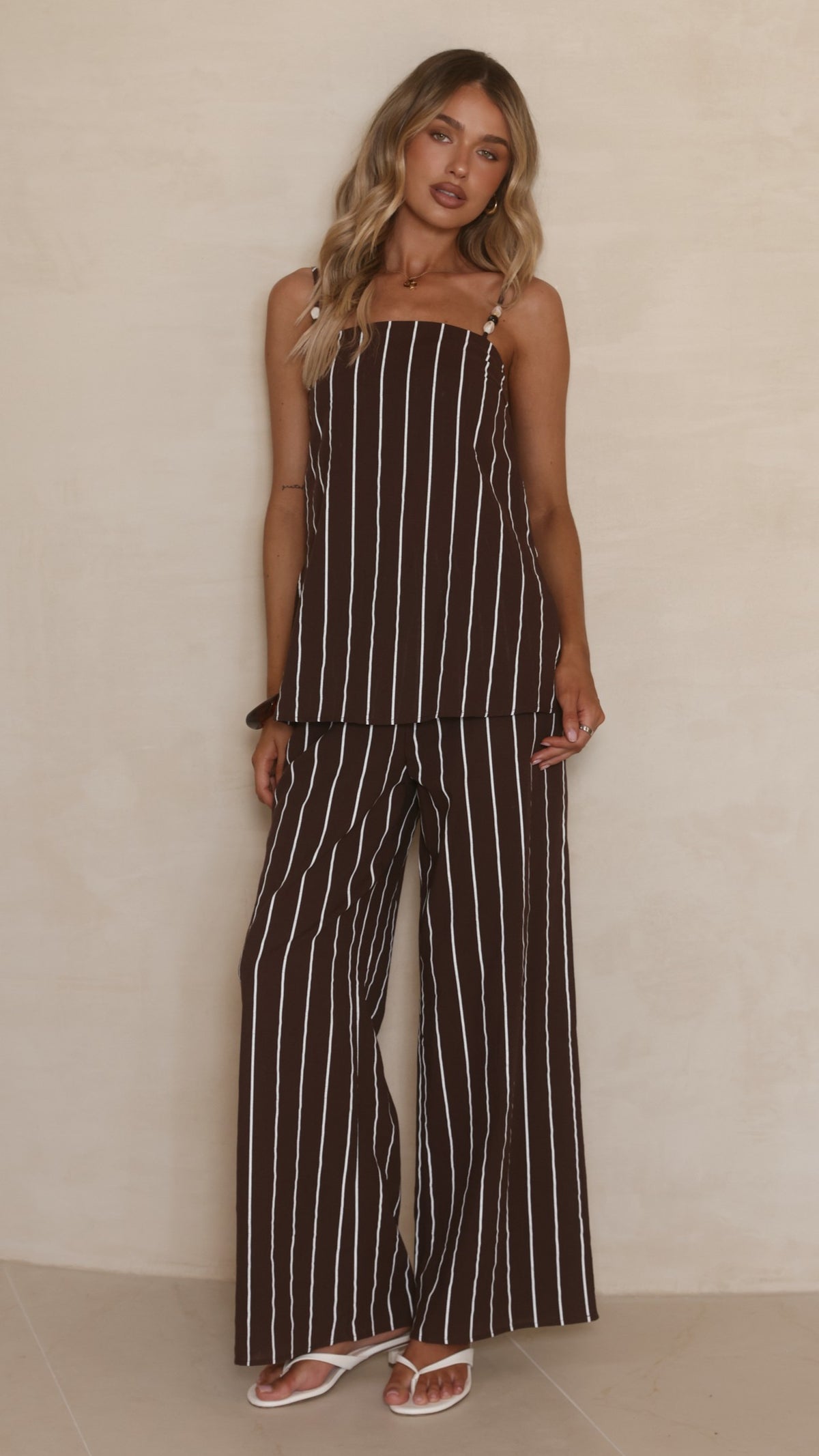 Rubi Top and Pants Set - Choc/White Stripe - Billy J