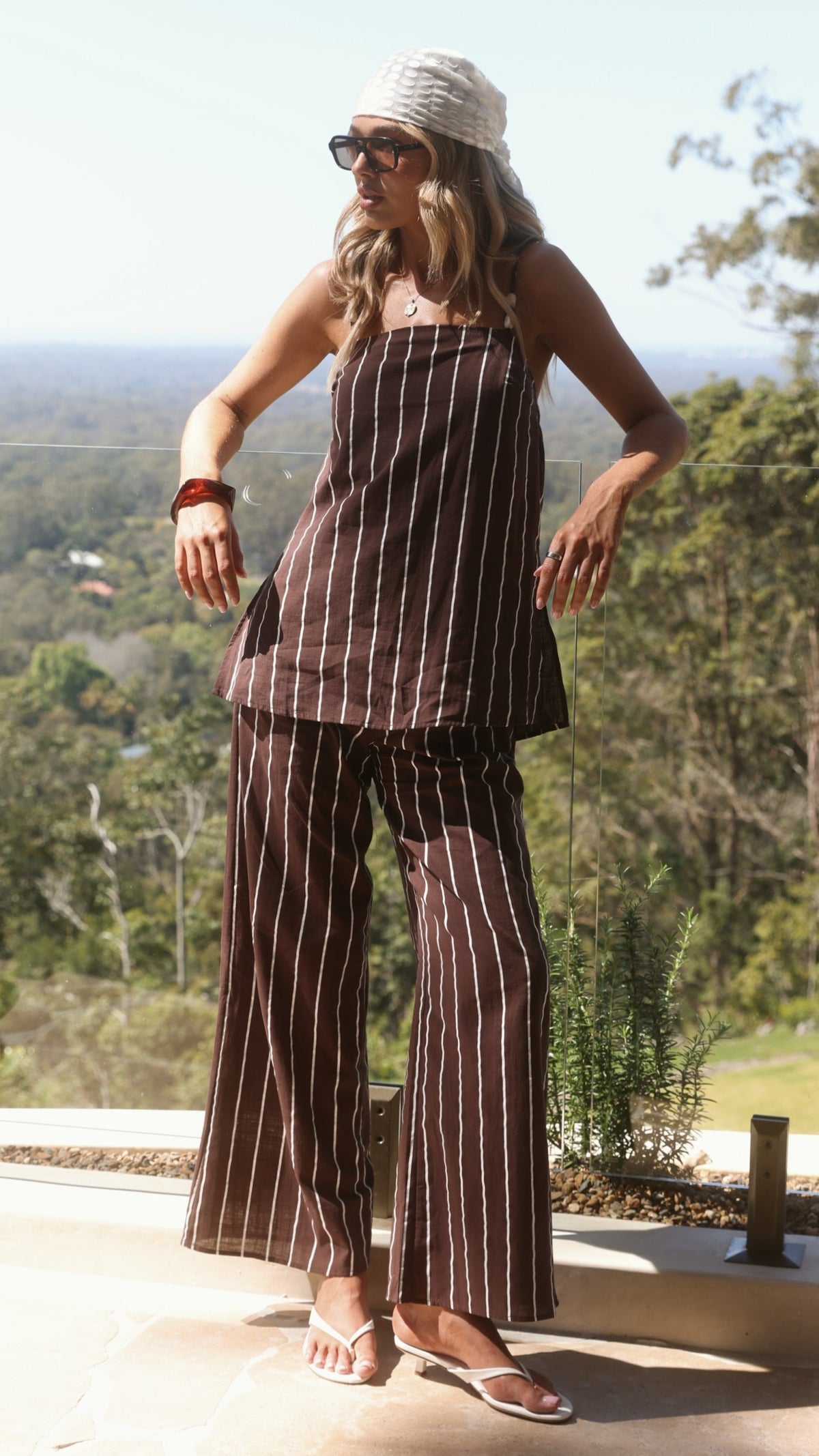 Rubi Top and Pants Set - Choc/White Stripe - Billy J