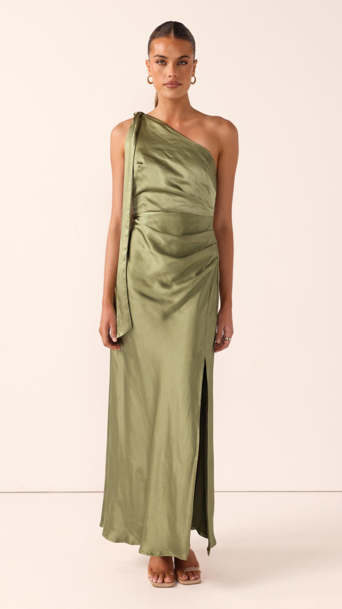 Halle One Shoulder Maxi Dress - Olive - Billy J