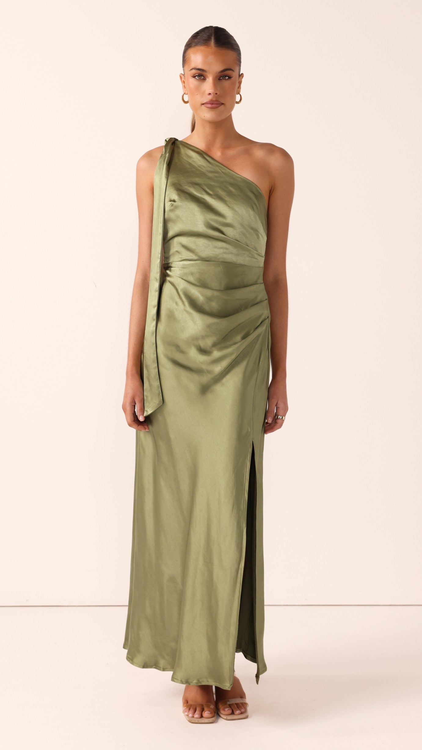 Halle One Shoulder Maxi Dress - Olive - Billy J