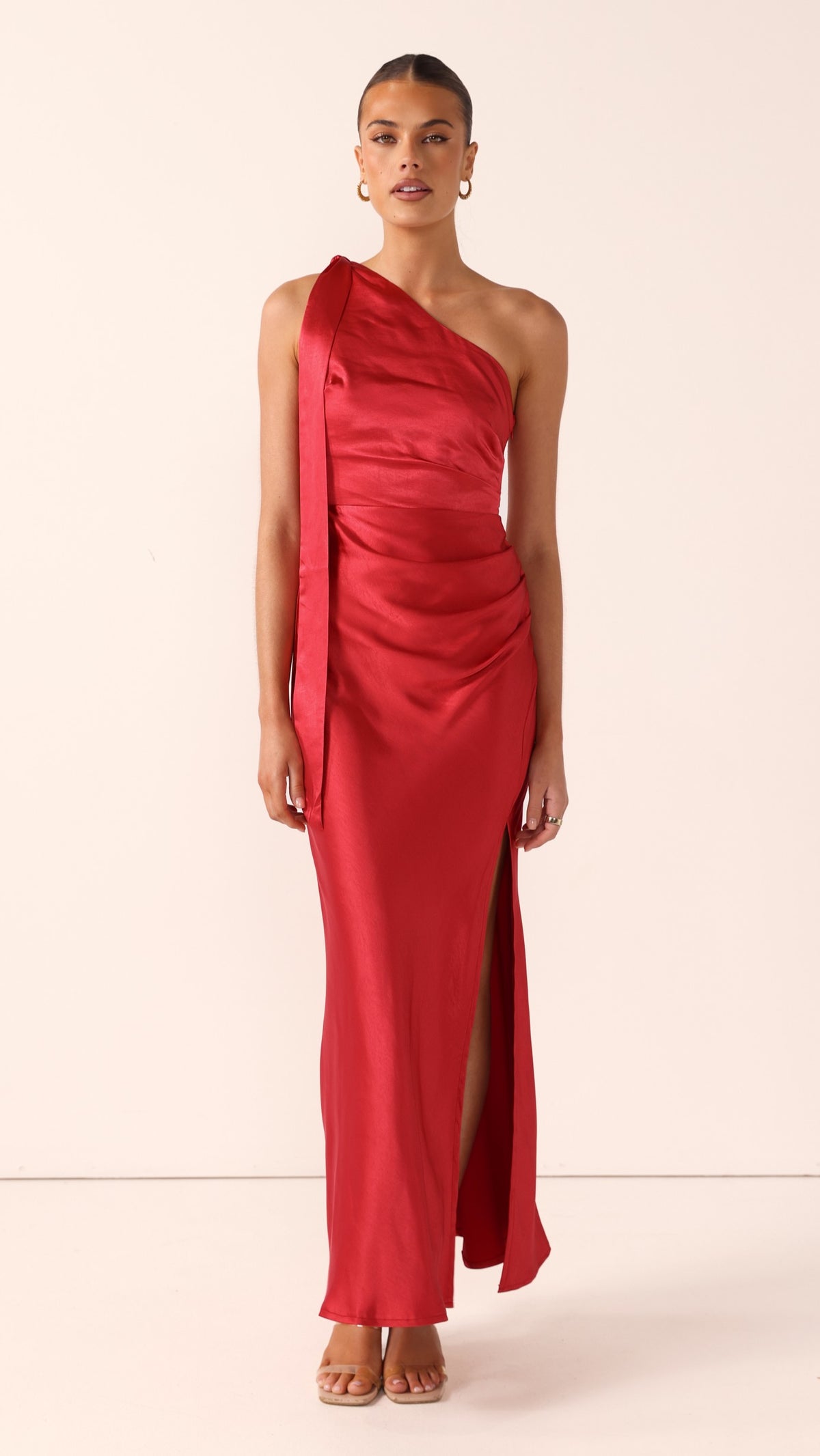 Halle One Shoulder Maxi Dress - Red - Billy J
