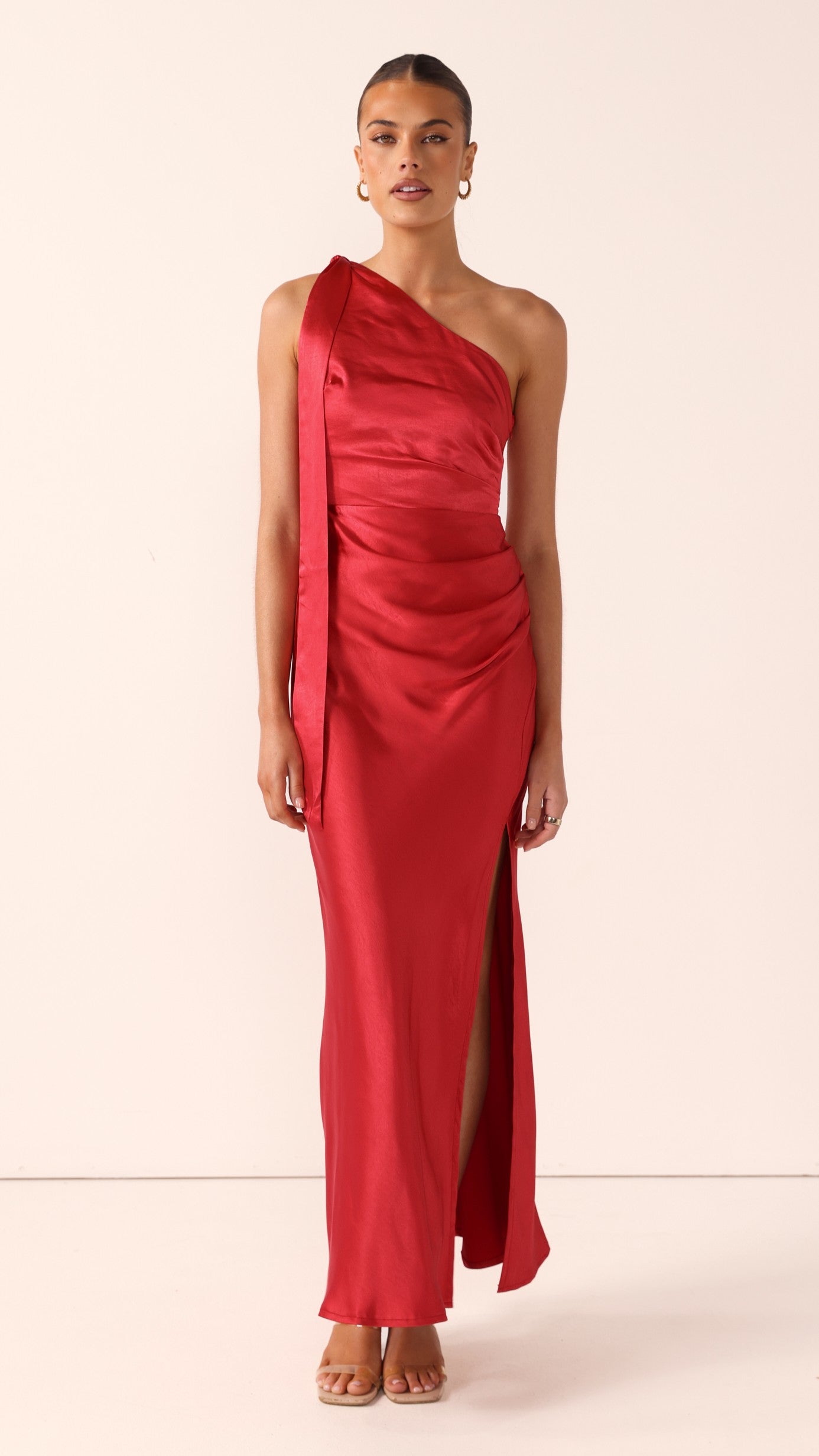 Halle One Shoulder Maxi Dress - Red - Billy J