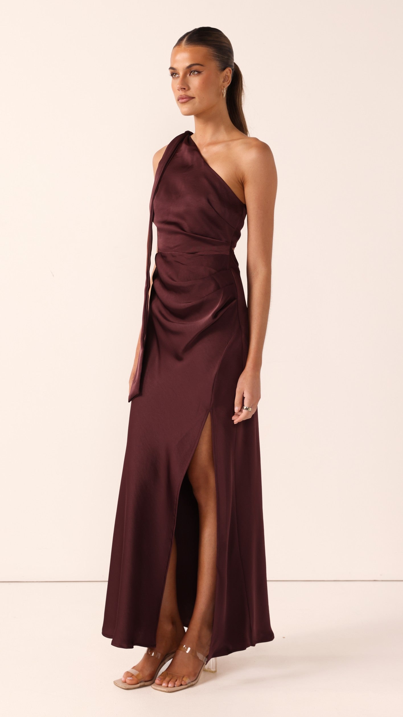 Halle One Shoulder Maxi Dress - Chocolate - Billy J