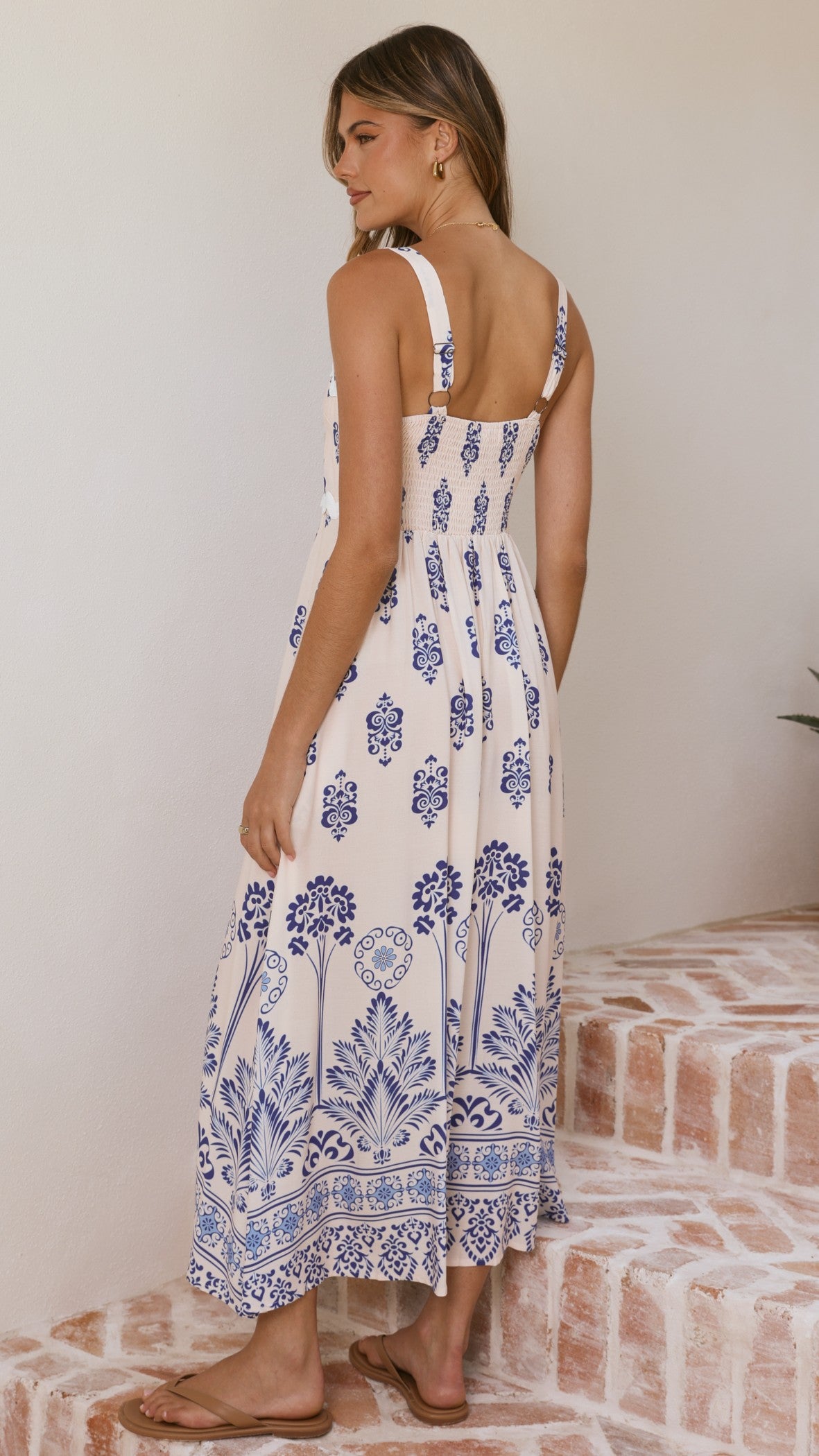 Myah Maxi Dress - Cream/Blue - Billy J
