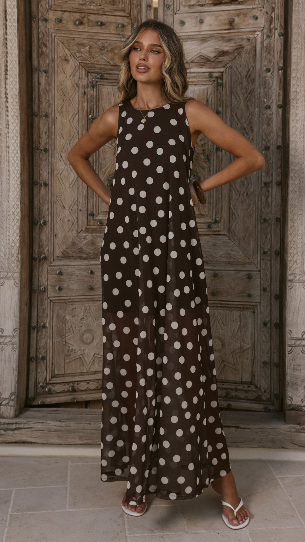 Amryn Maxi Dress - Choc/White Polka Dot - Billy J