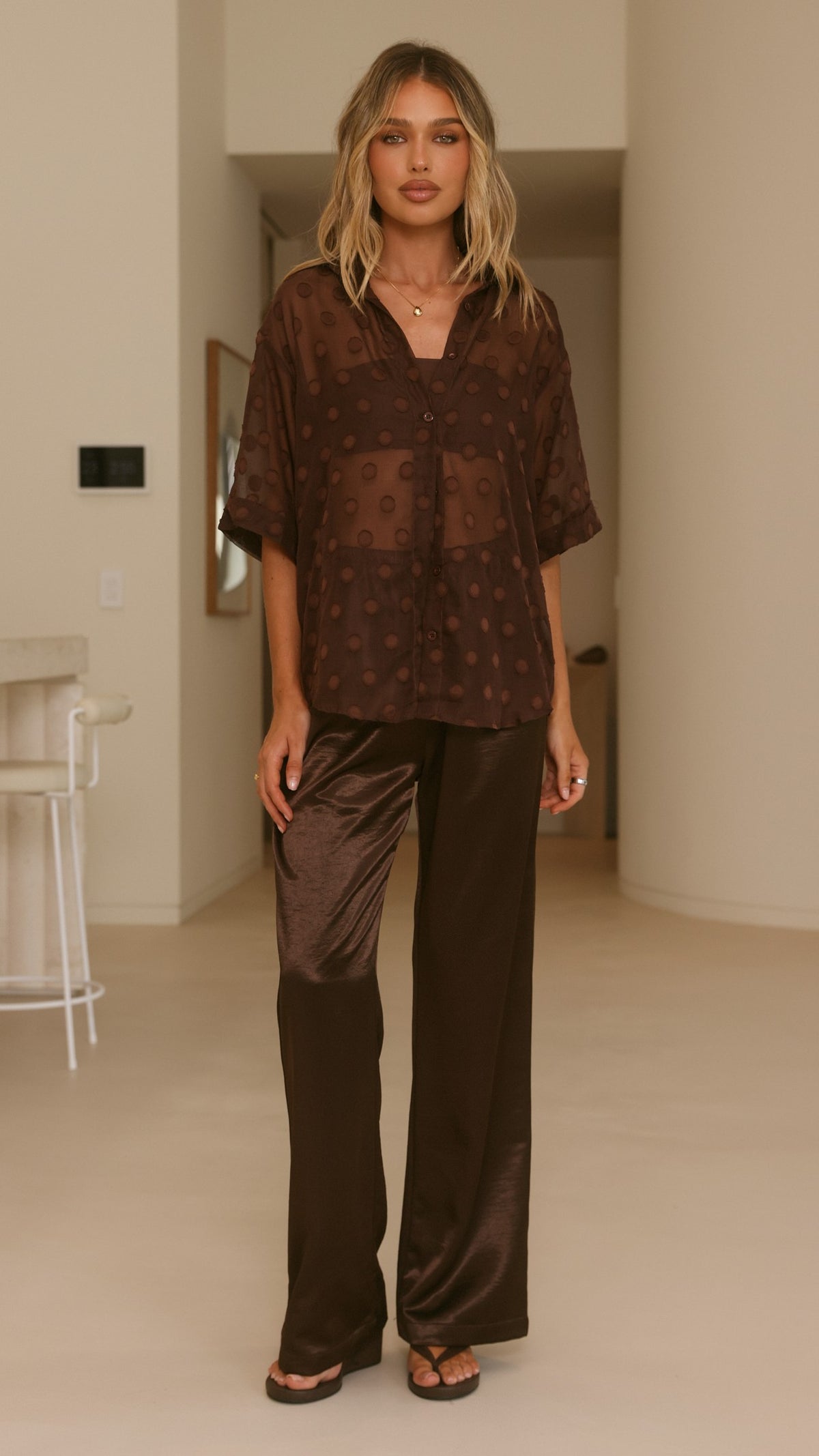 Katherine Semi Sheer Button Up Shirt - Chocolate Spot - Billy J