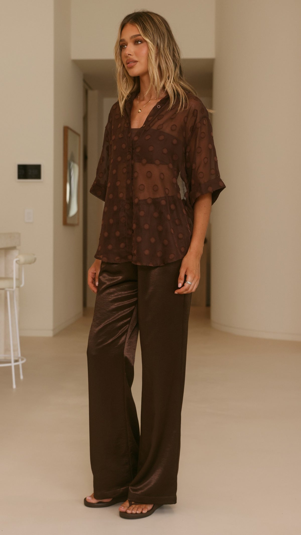 Katherine Semi Sheer Button Up Shirt - Chocolate Spot - Billy J