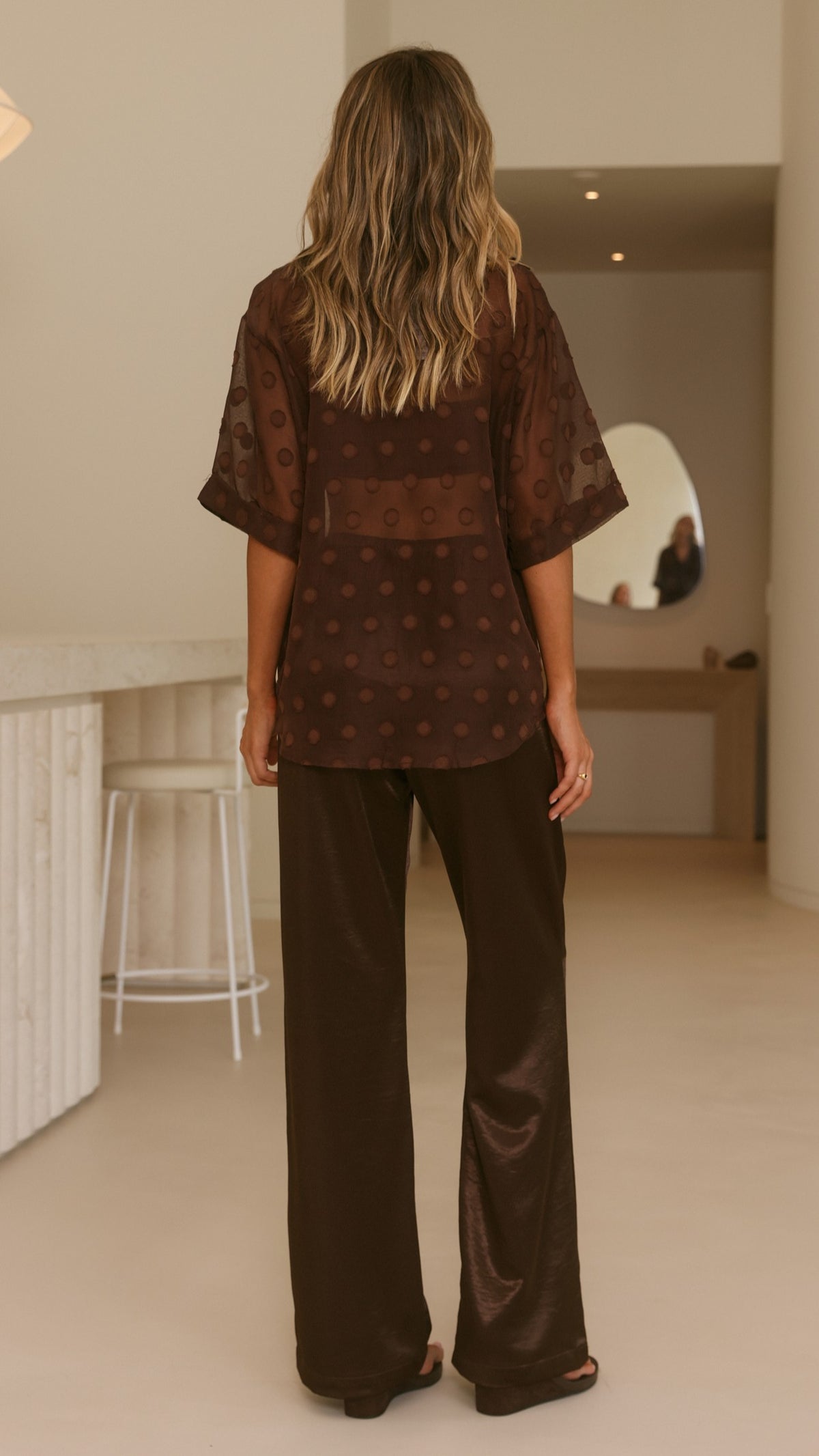 Katherine Semi Sheer Button Up Shirt - Chocolate Spot - Billy J