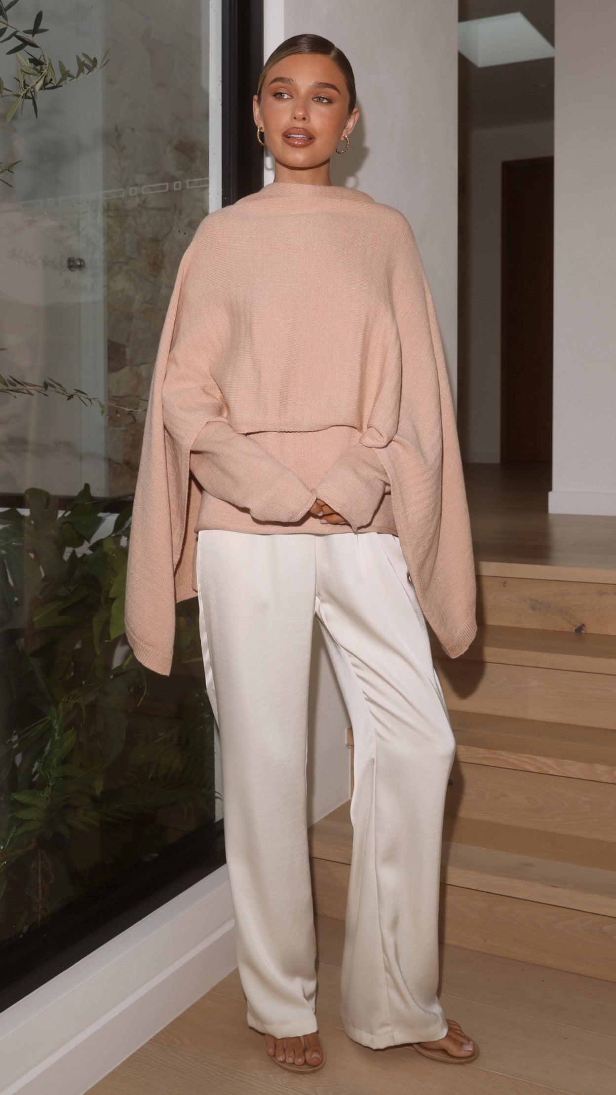 Jazmine Knitted Sweater and Scarf - Peach - Billy J