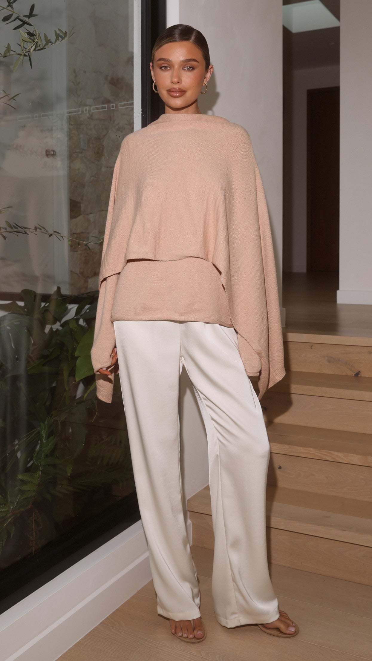Jazmine Knitted Sweater and Scarf - Peach - Billy J