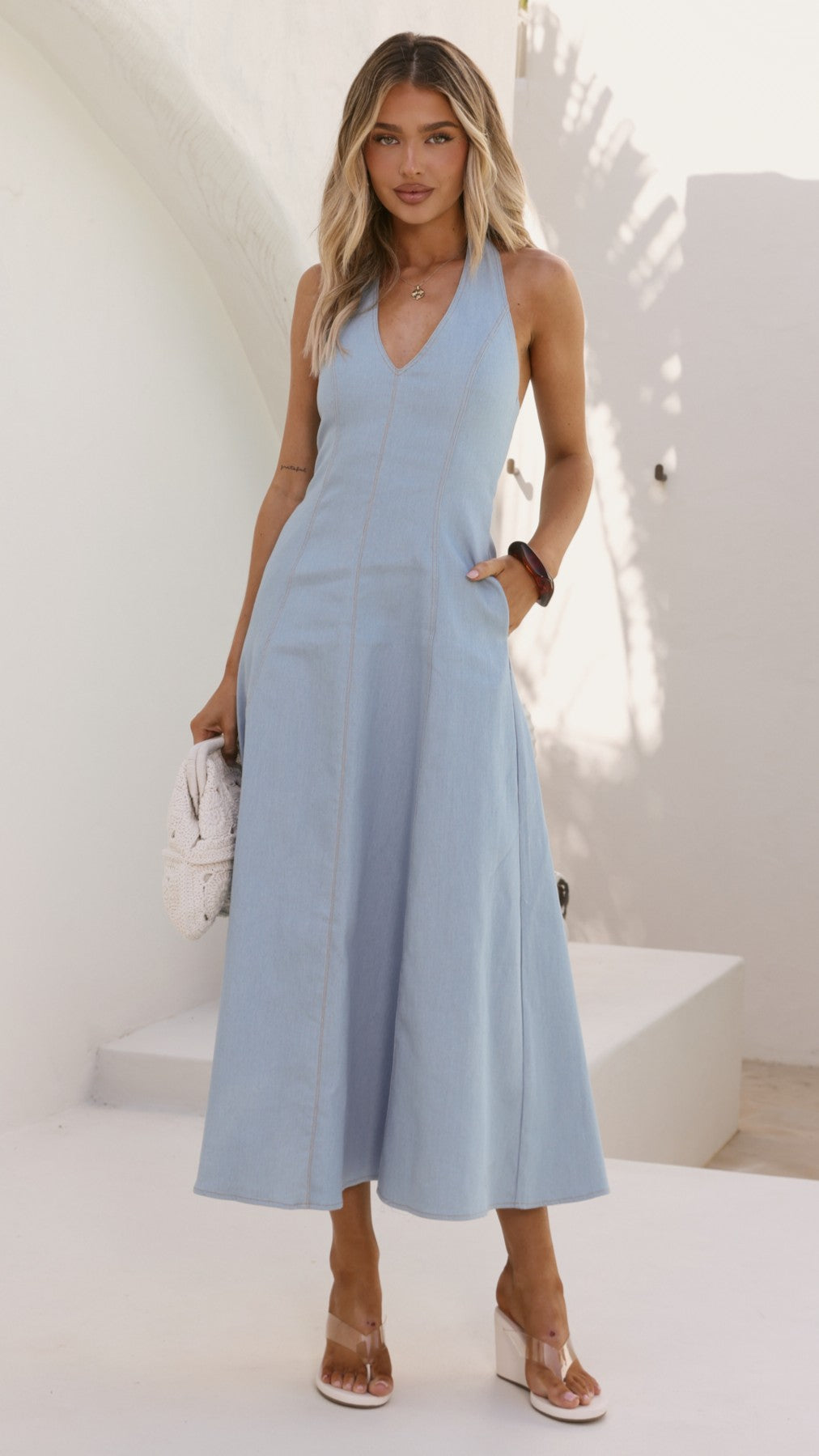 Alliana Maxi Dress - Light Denim - Billy J