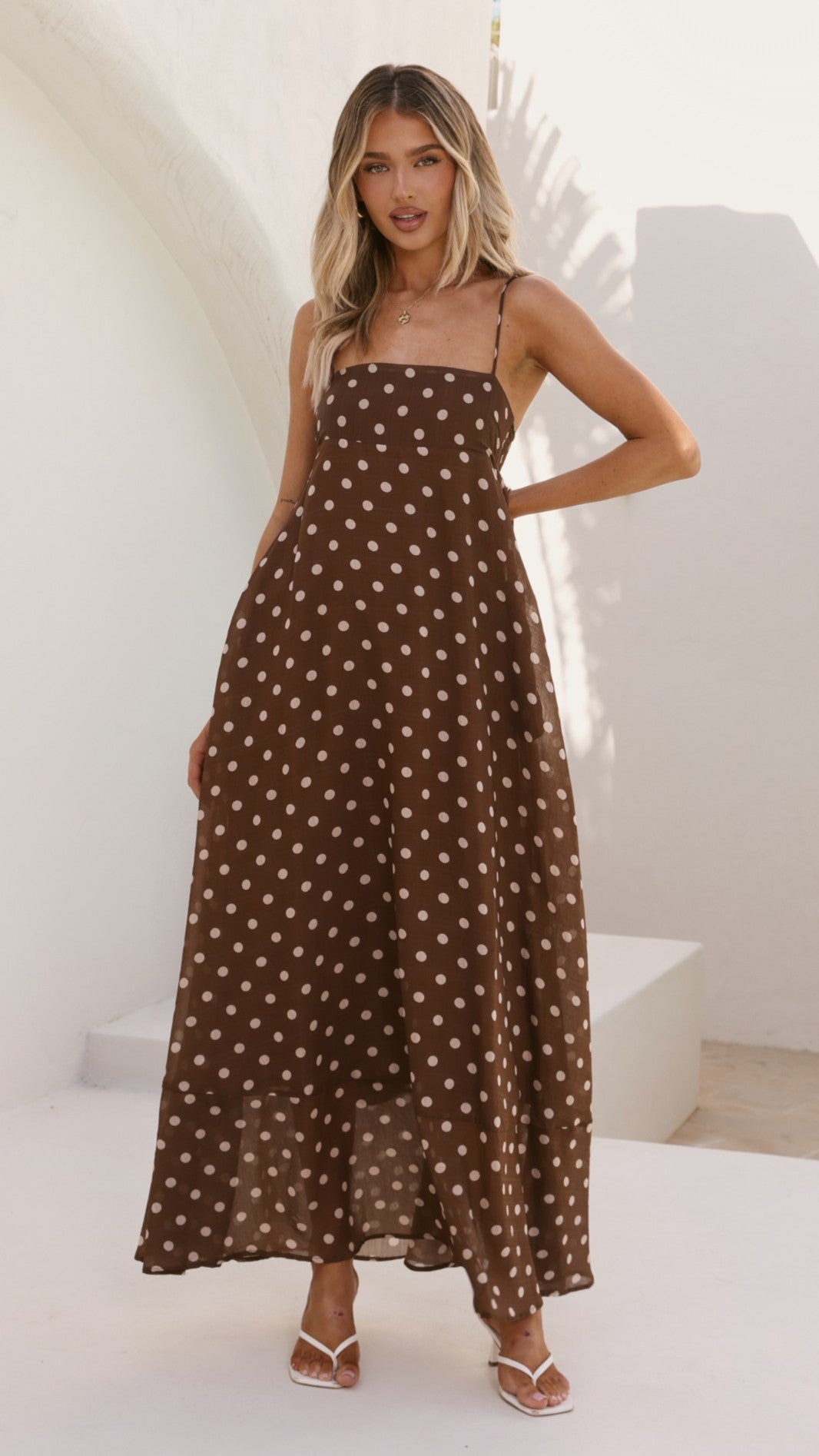 Angie Maxi Dress - Brown/White Polka - Billy J