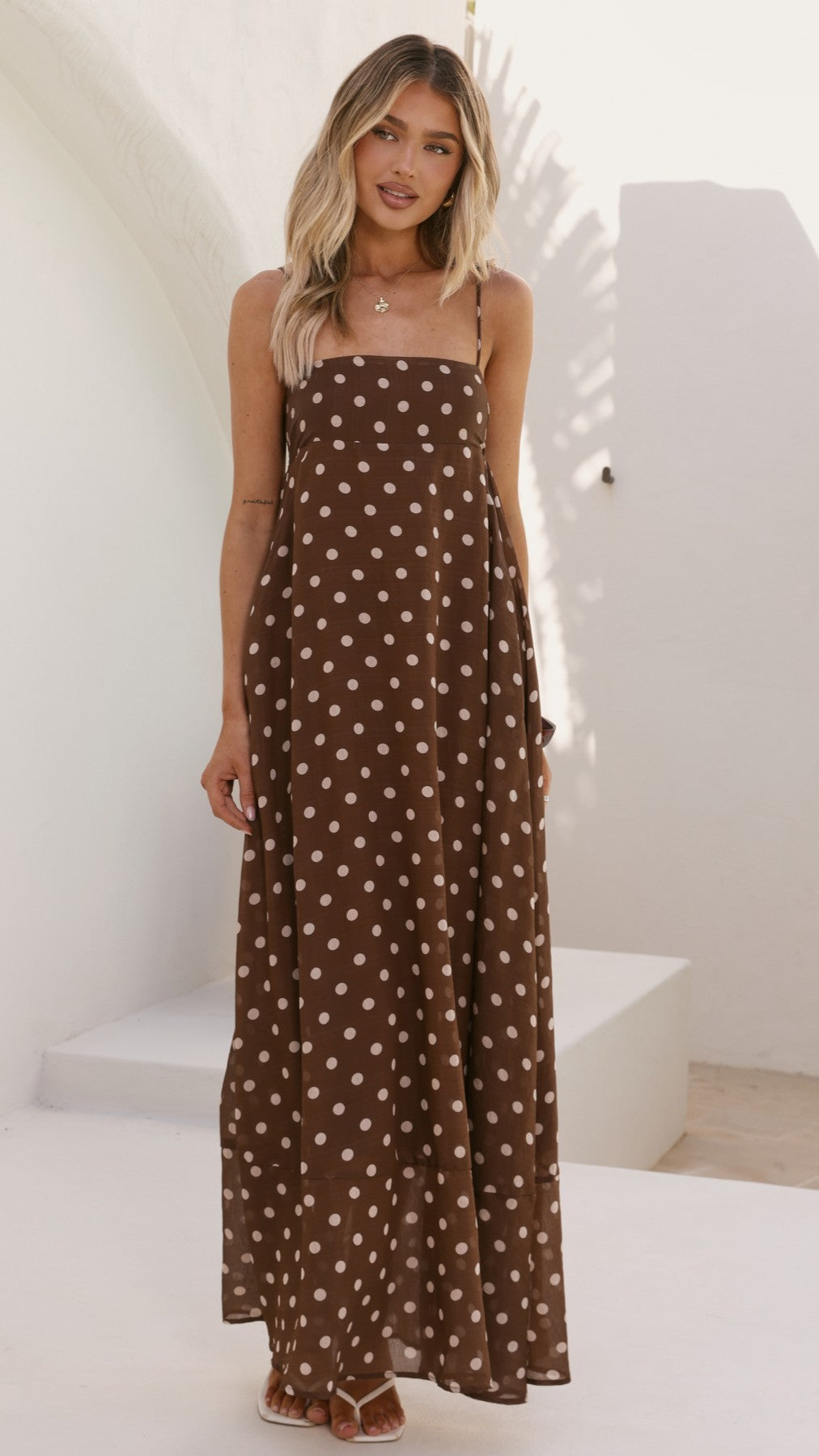Angie Maxi Dress - Brown/White Polka - Billy J