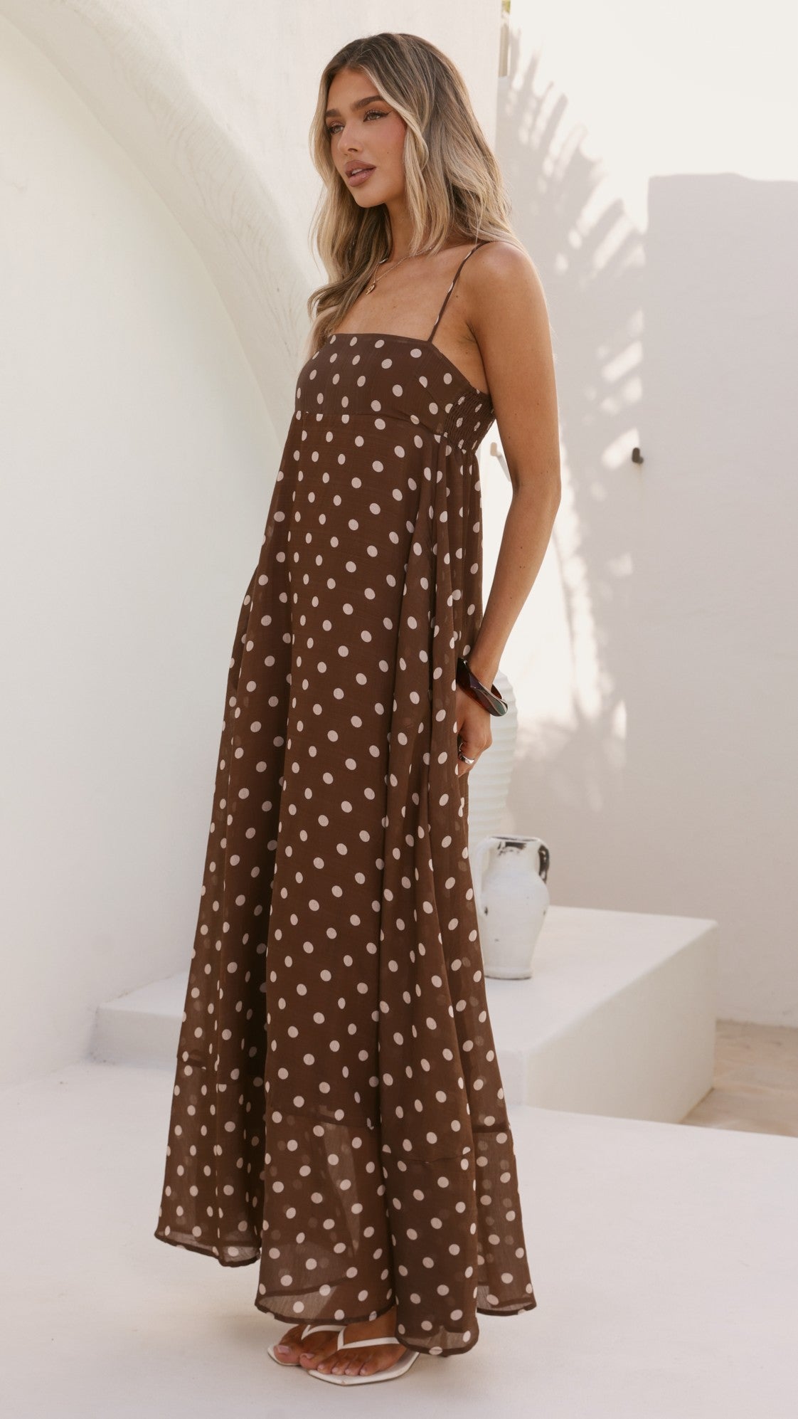 Angie Maxi Dress - Brown/White Polka - Billy J